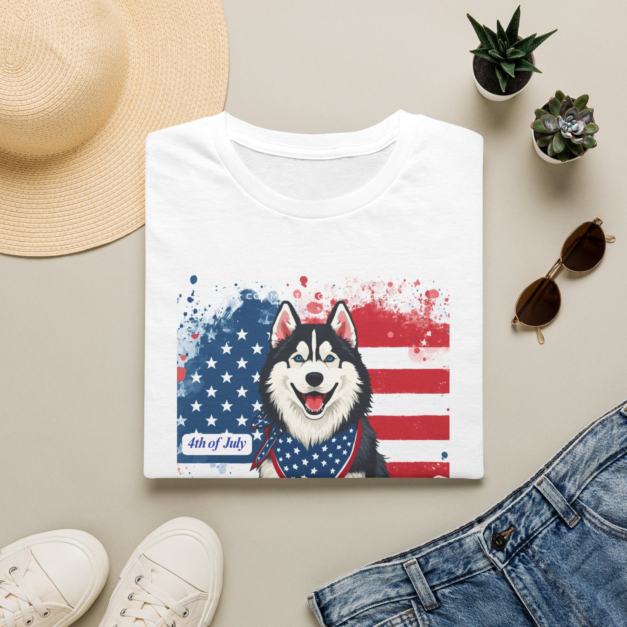 Patriotic Husky T-Shirt — America Independence Day 4th of July Dog Tee