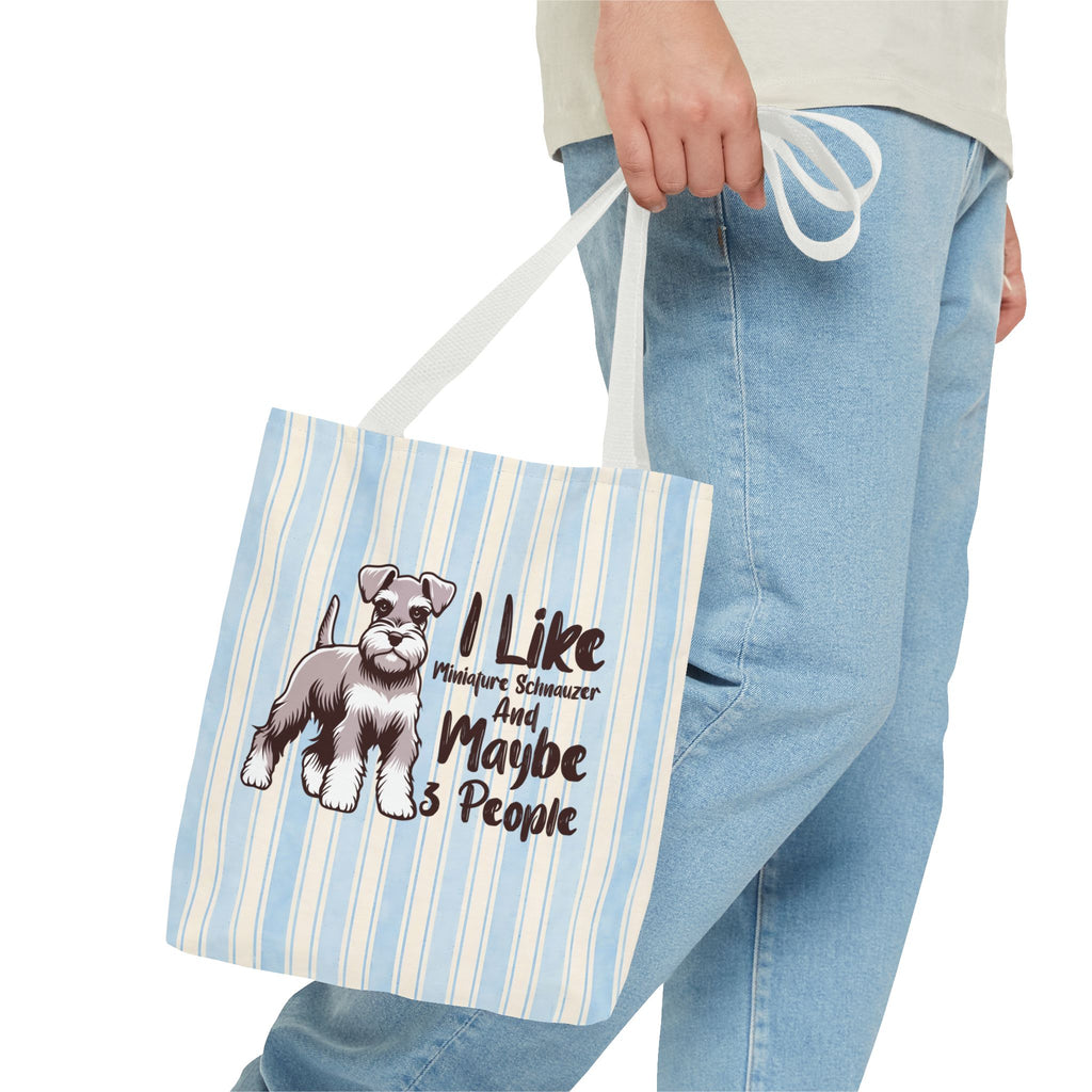 Miniature Schnauzer Tote Bag – "I Like Miniature Schnauzers and Maybe 3 People" Striped Canvas Tote