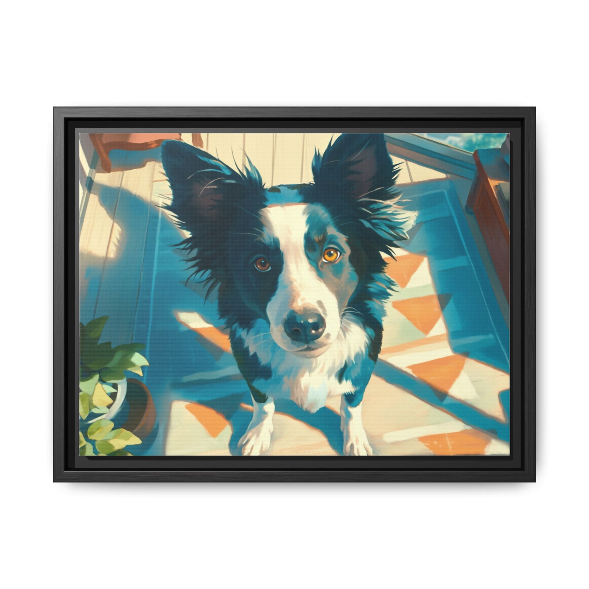 Framed Matte Canvas - Colorful Border Collie Pet Portrait