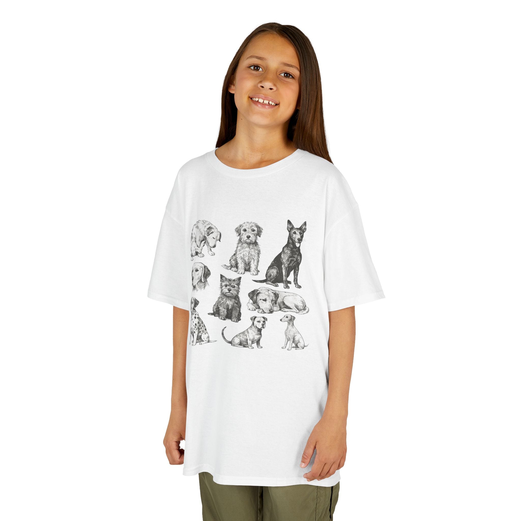 Kids Dog Breeds Sketch Tee — Cute Puppy Illustration Shirt for Boys & Girls