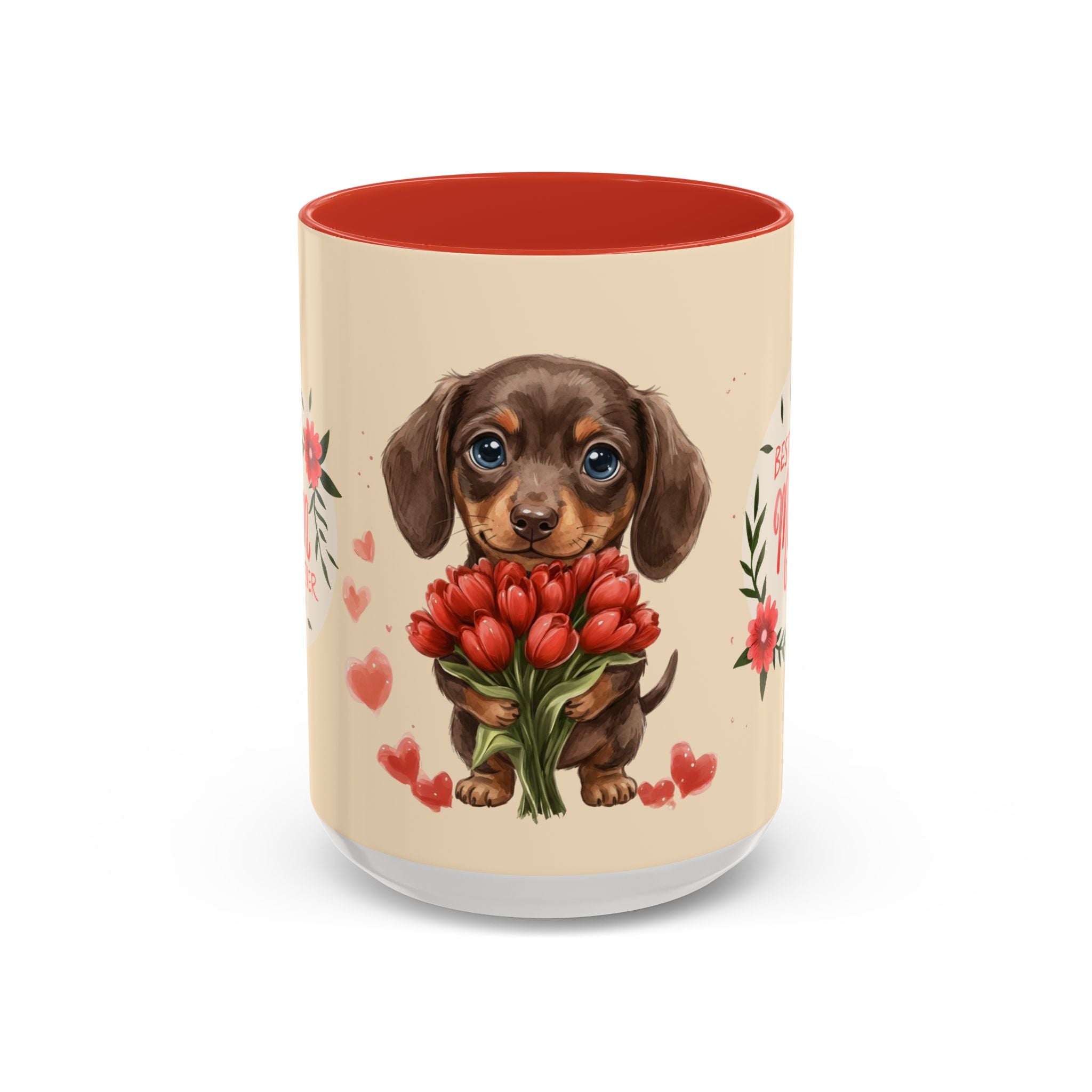Best Mom Ever Coffee Mug — Cute Dachshund with Tulips