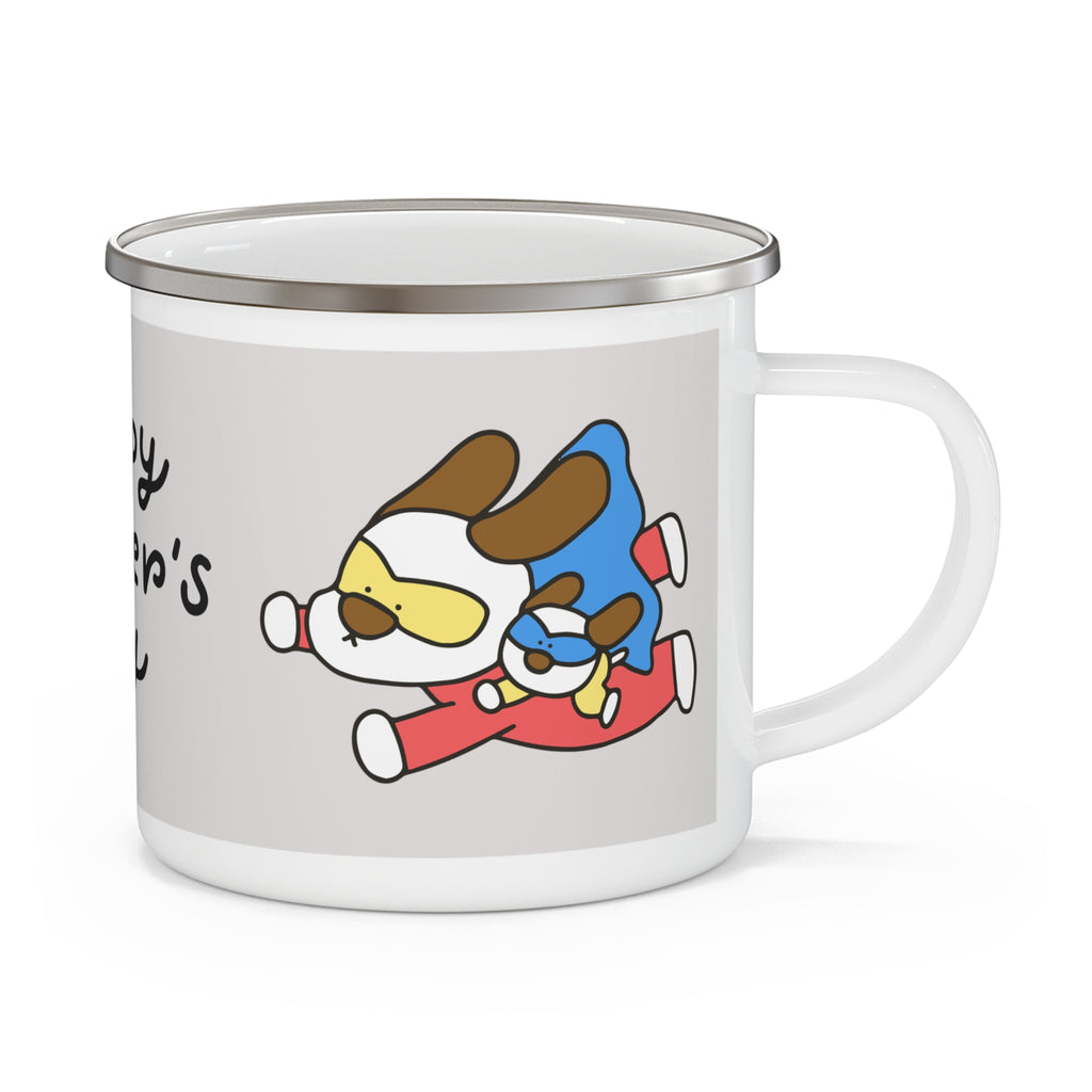 Happy Father's Day Enamel Camping Mug — Cute Superdad Dog Design