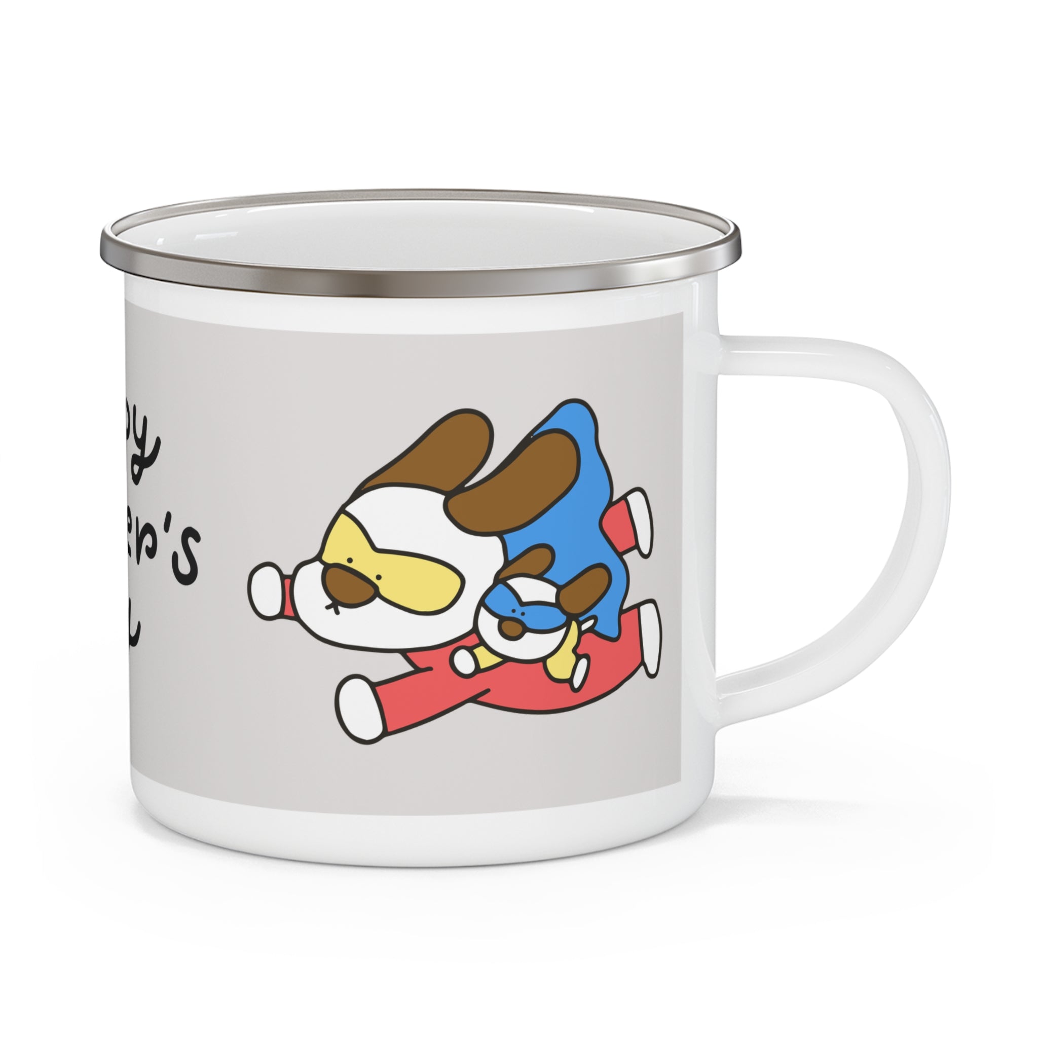 Happy Father's Day Enamel Camping Mug — Cute Superdad Dog Design