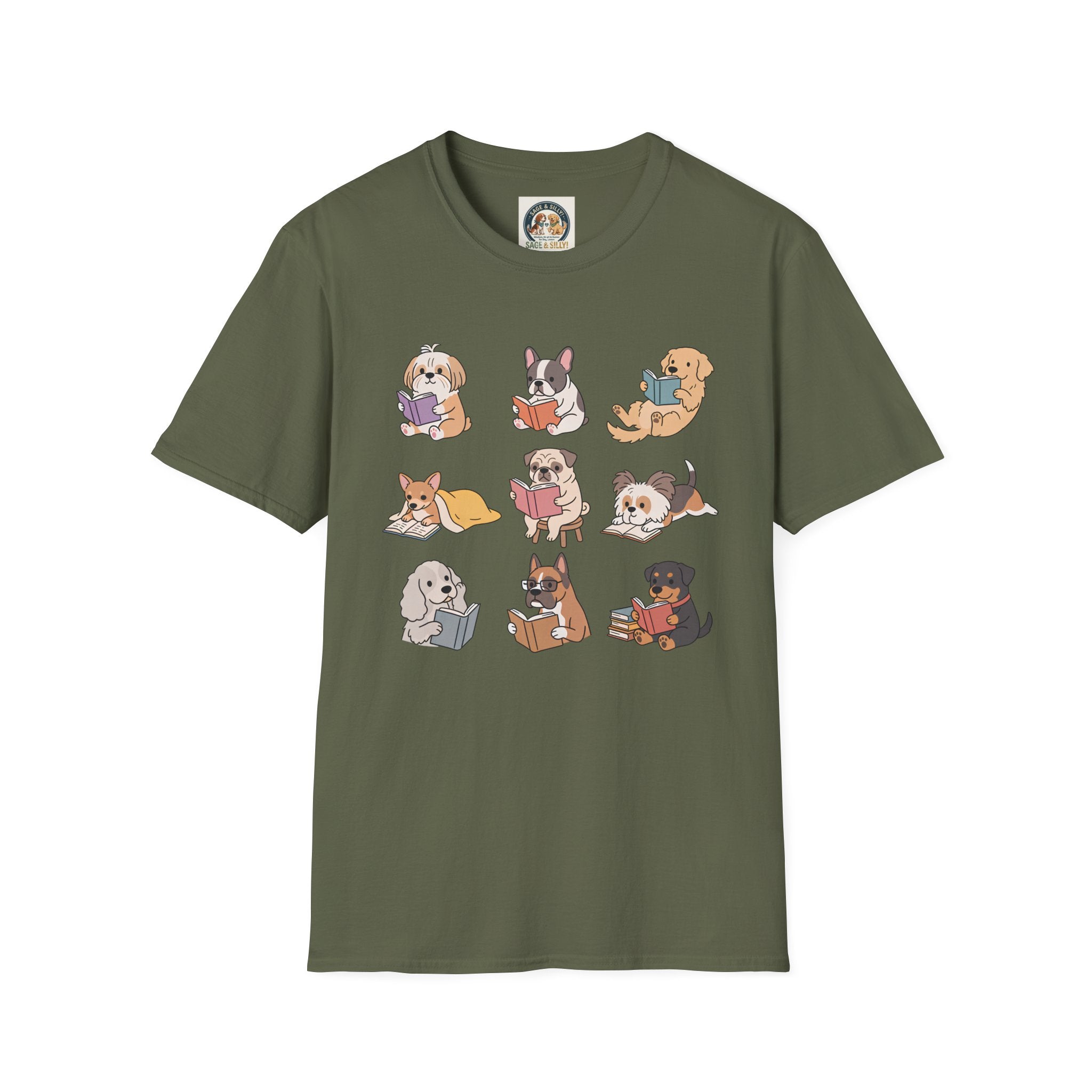 Reading Dogs T-Shirt — Cute Cartoon Dogs with Books Graphic Tee