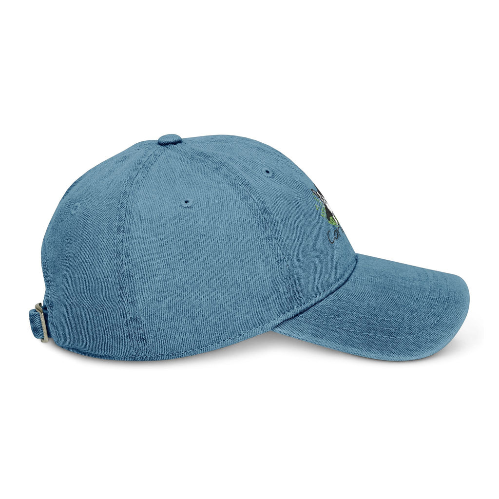Embroidered Green Floral Pug Denim Hat — Vintage Casual Baseball Cap