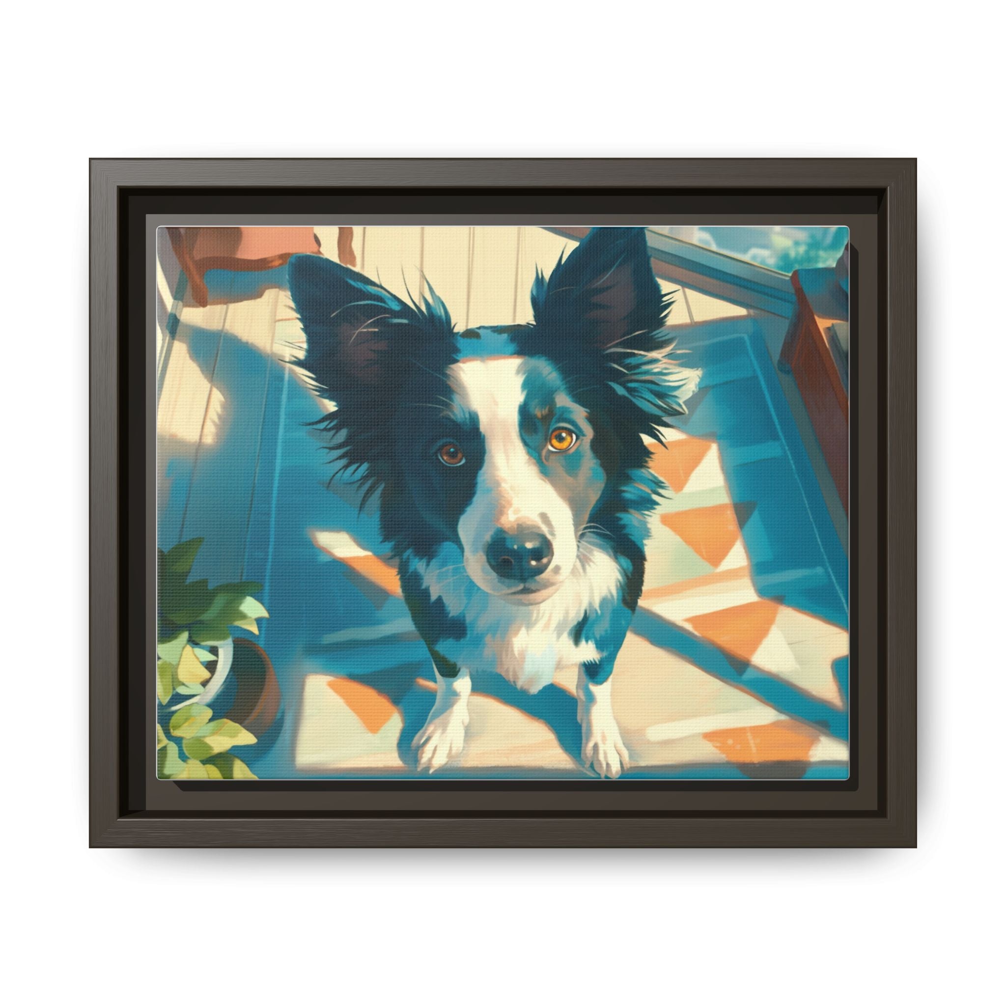Framed Matte Canvas - Colorful Border Collie Pet Portrait