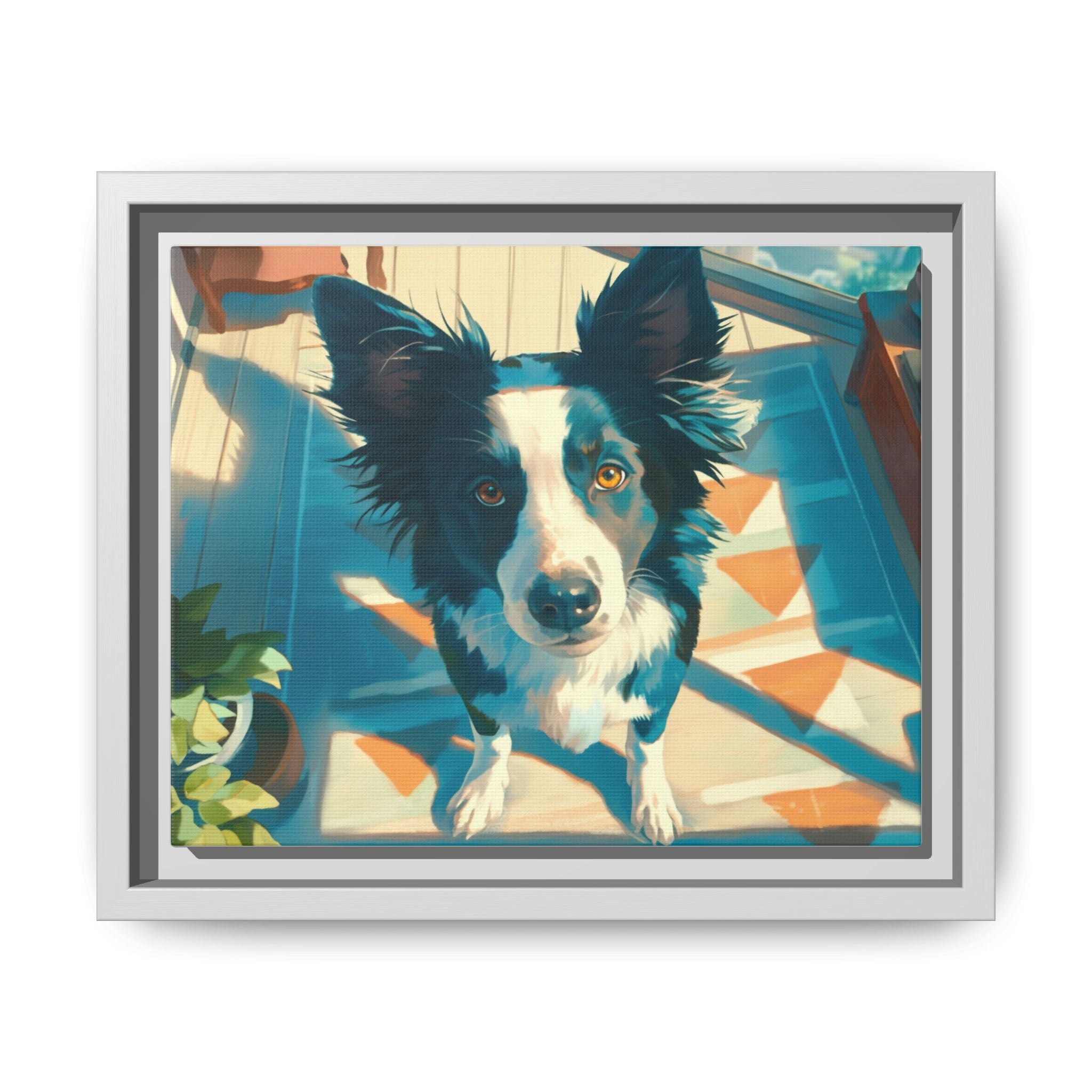 Framed Matte Canvas - Colorful Border Collie Pet Portrait