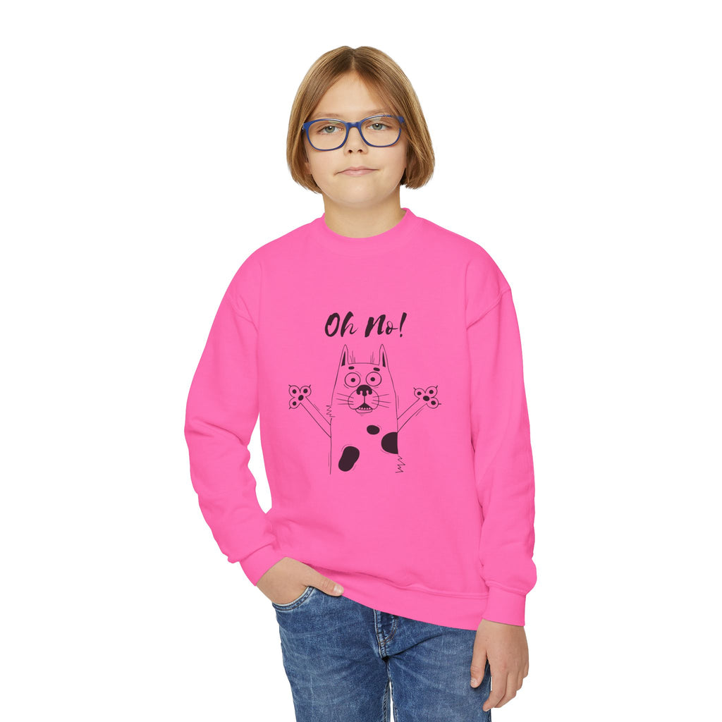 Youth Sweatshirt — "Oh No!" Surprised Dog Cartoon Graphic Crewneck