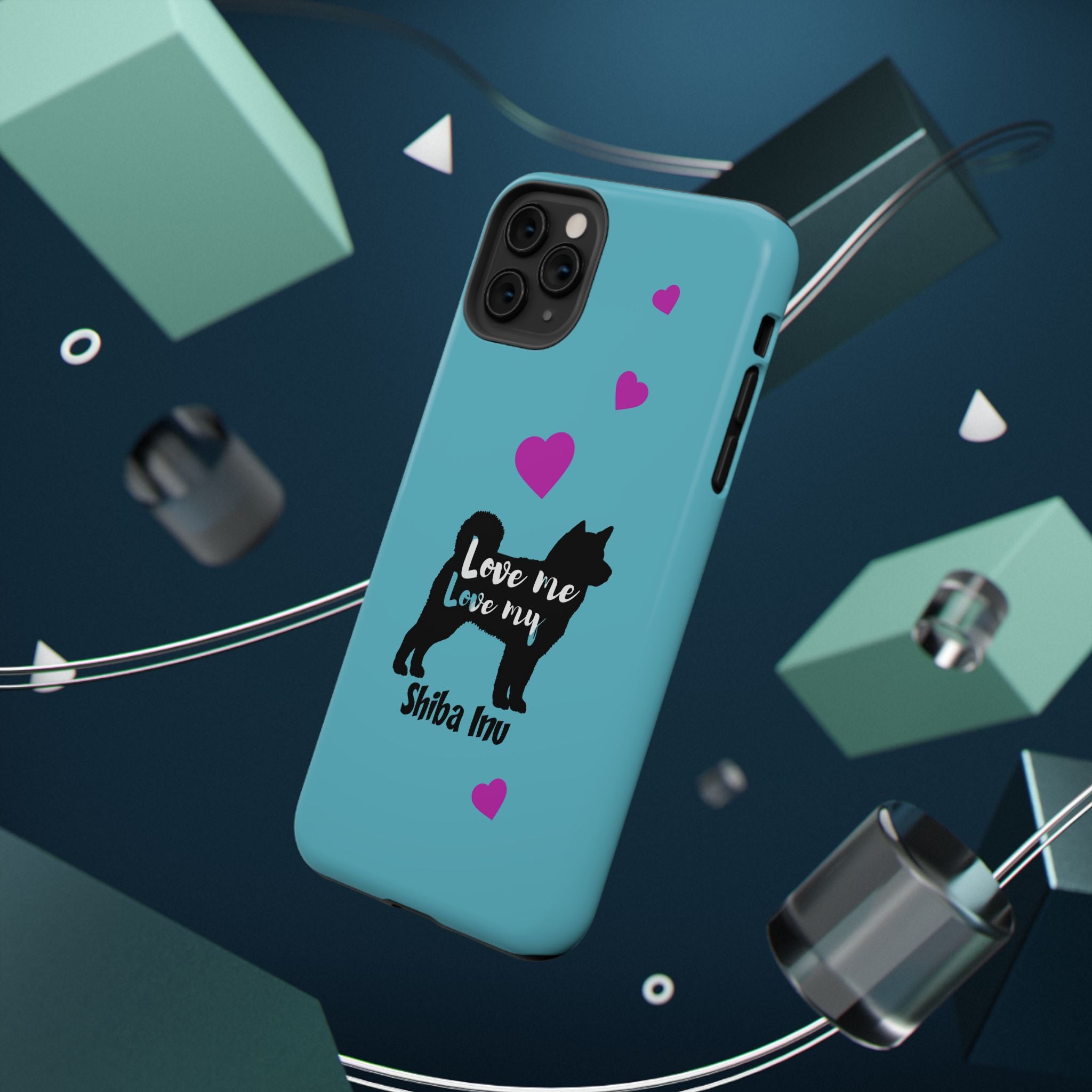 Shiba Inu Phone Case – "Love Me Love My Shiba Inu" Impact-Resistant Case, Cute Heart Design