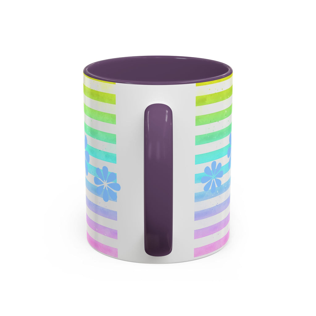 French Bulldog Coffee Mug — Cute Black & White Pup on Rainbow Stripes (Accent Mug 11/15oz)