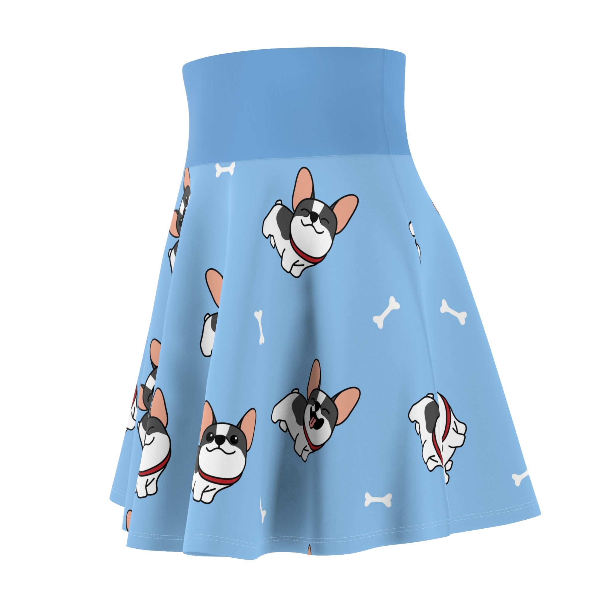 French Bulldog Print Skater Skirt — Cute Blue Dog Pattern