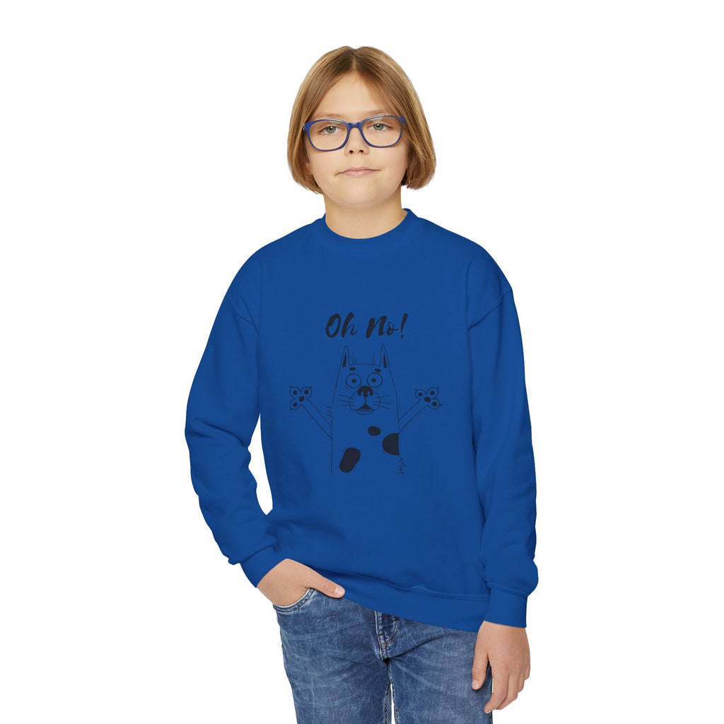 Youth Sweatshirt — "Oh No!" Surprised Dog Cartoon Graphic Crewneck