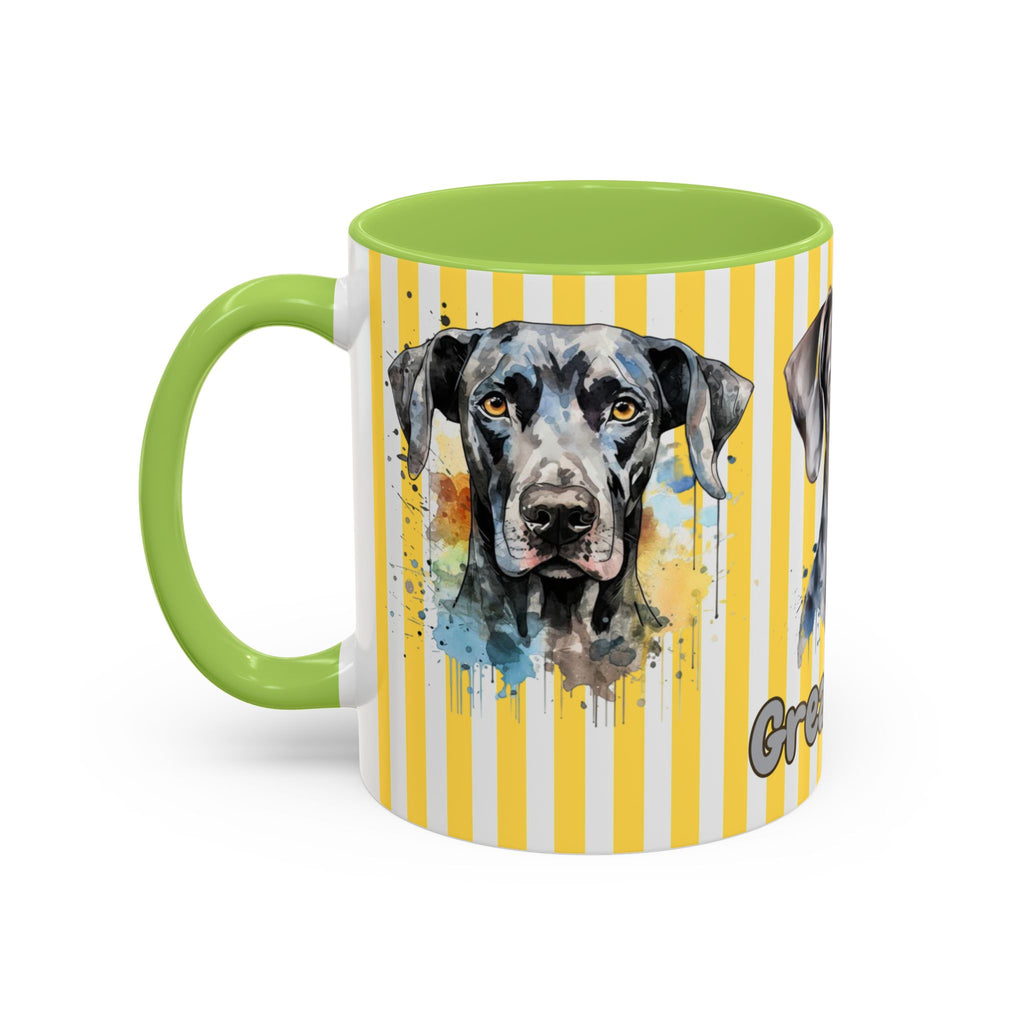 Personalised Dog Accent Coffee Mug — Yellow Striped Dog Lover Gift (11/15 oz)