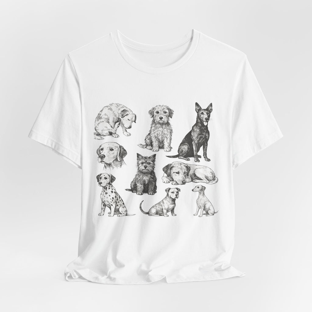 Dog Breed Sketches T-Shirt — Hand-Drawn Puppy Portraits Tee