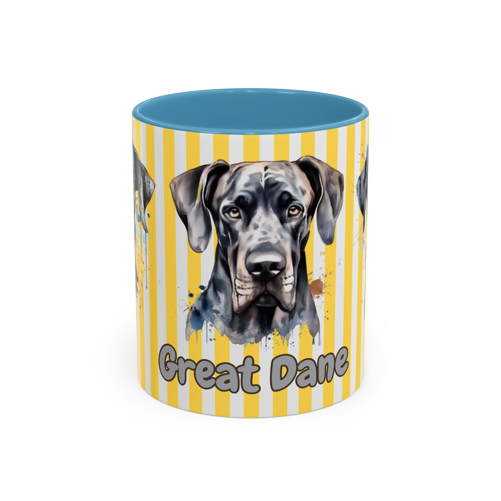 Personalised Dog Accent Coffee Mug — Yellow Striped Dog Lover Gift (11/15 oz)
