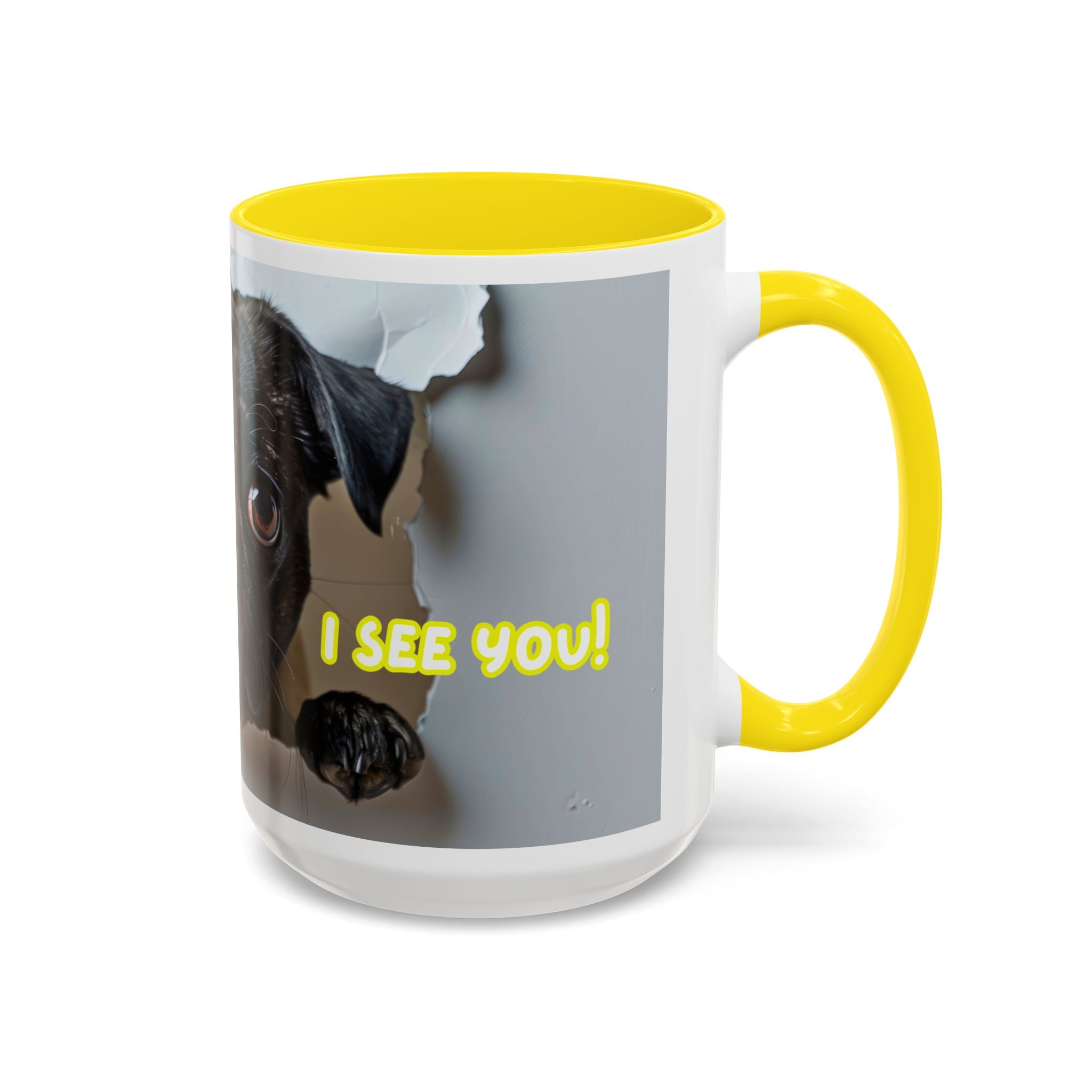 Pug “I See You!” Accent Coffee Mug — Cute Dog Lover Gift (11/15 oz)