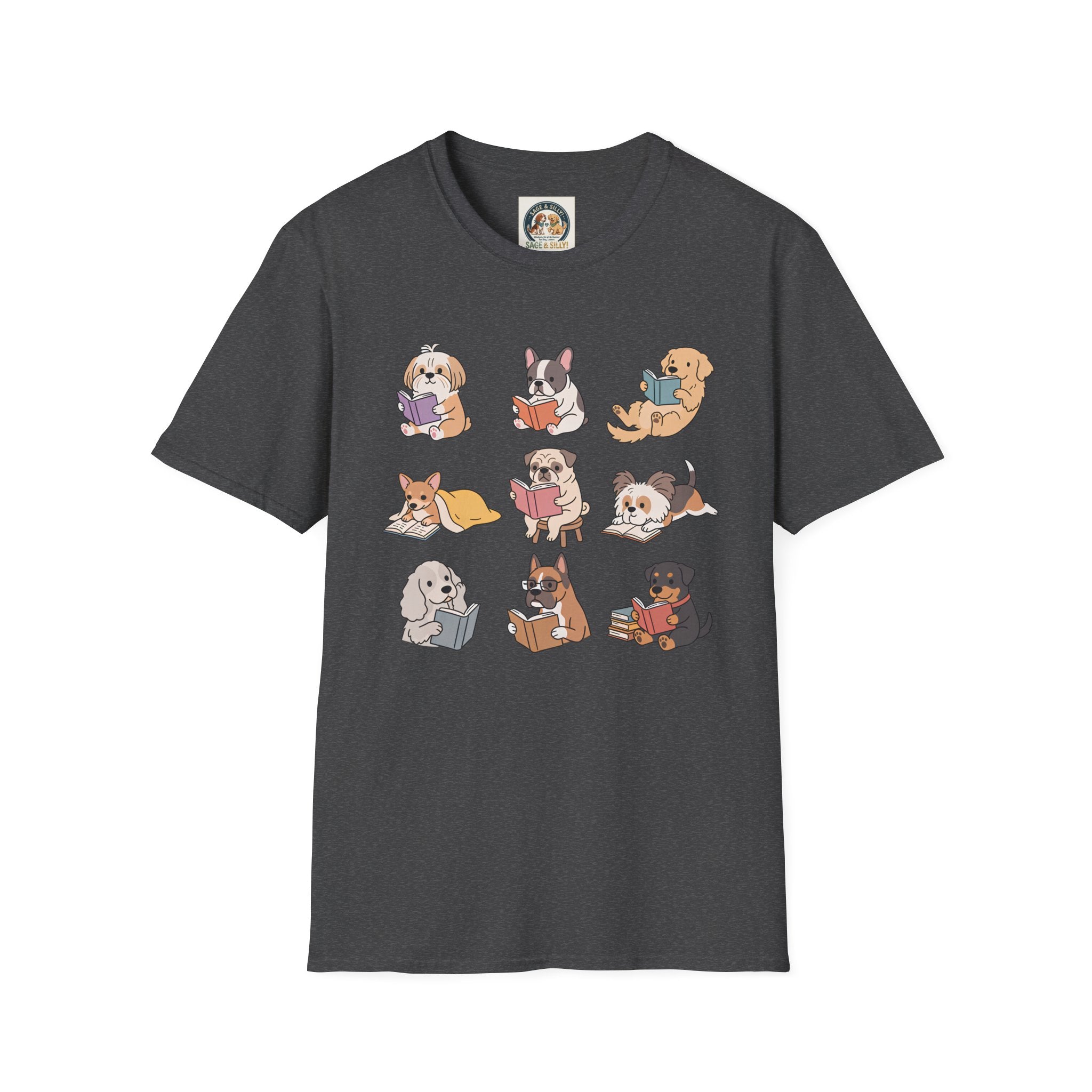 Reading Dogs T-Shirt — Cute Cartoon Dogs with Books Graphic Tee