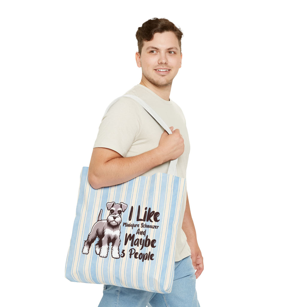 Miniature Schnauzer Tote Bag – "I Like Miniature Schnauzers and Maybe 3 People" Striped Canvas Tote