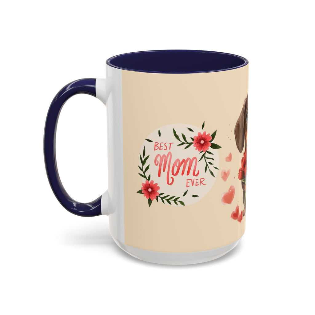 Best Mom Ever Coffee Mug — Cute Dachshund with Tulips