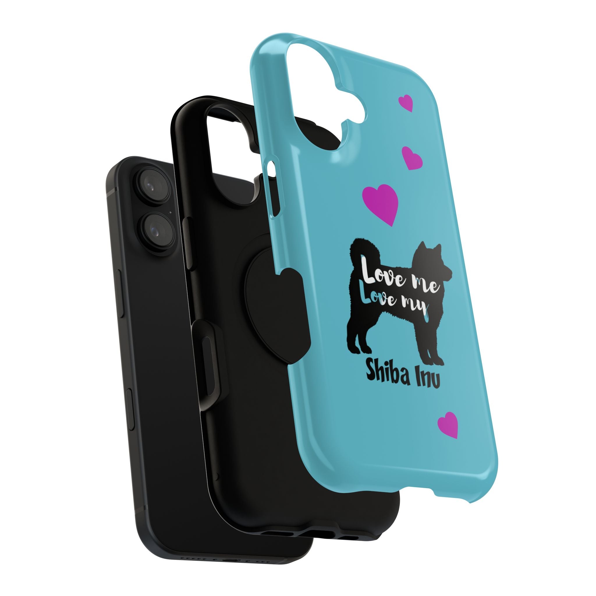 Shiba Inu Phone Case – "Love Me Love My Shiba Inu" Impact-Resistant Case, Cute Heart Design