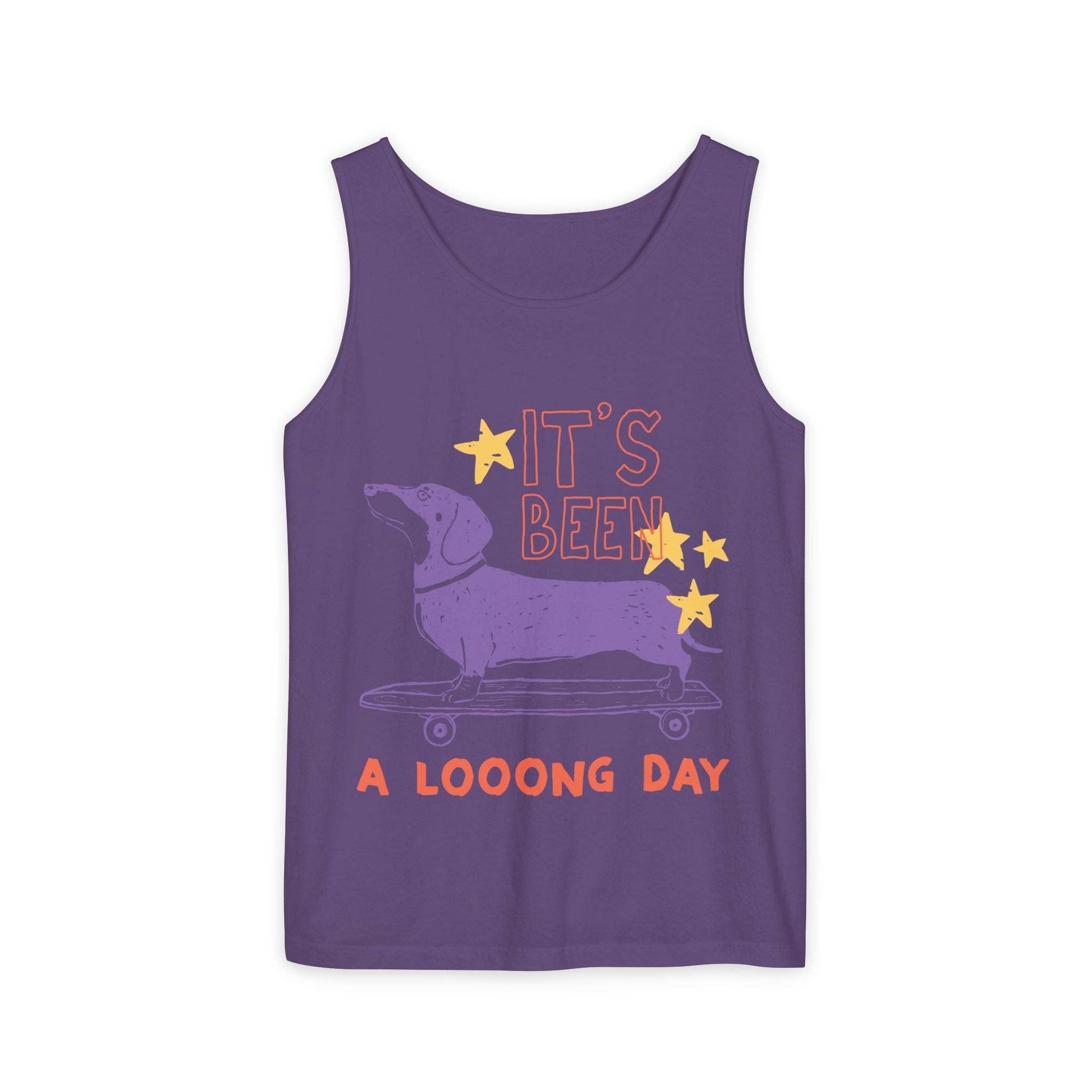 Dachshund Skateboard Tank — "It's Been a Looong Day" Cute Dog Graphic Tank Top