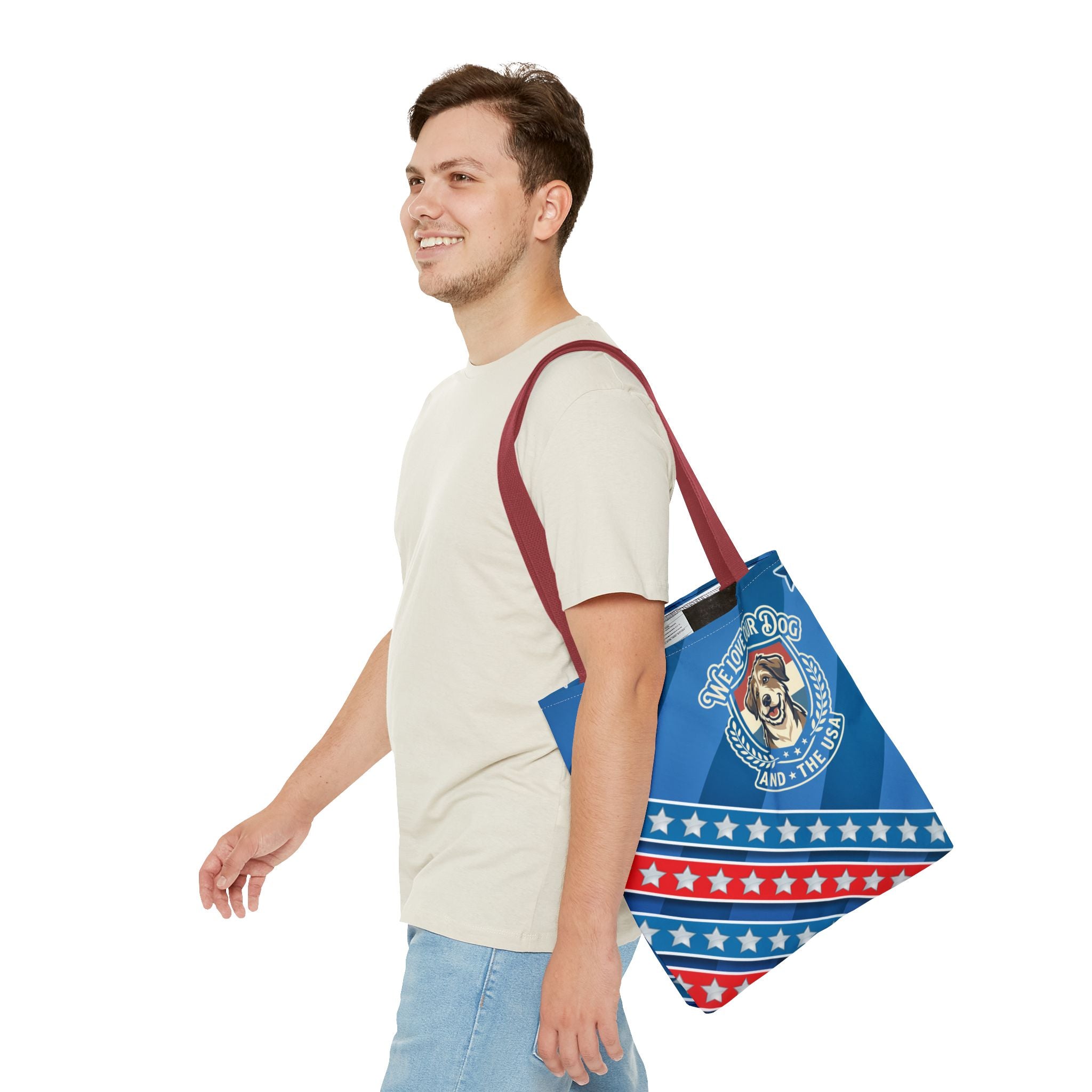 Patriotic Dog Tote Bag — "We Love Our Dog and the USA" AOP Tote