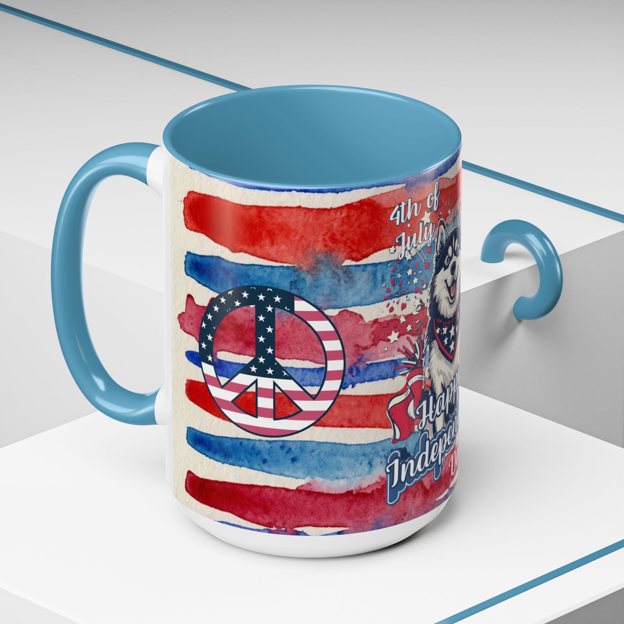 Independence Day Husky Coffee Mug — Happy 4th of July Patriotic Accent Mug (11/15oz)