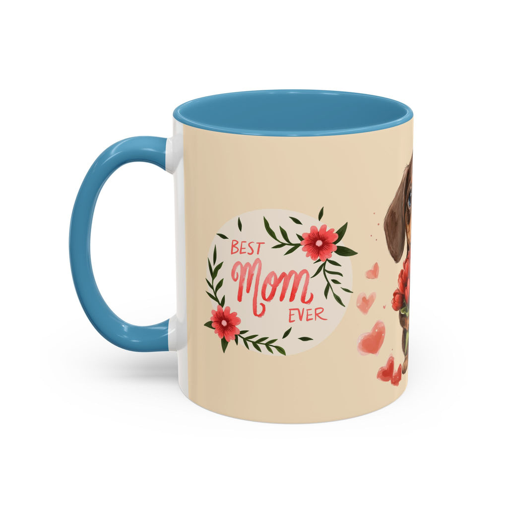 Best Mom Ever Coffee Mug — Cute Dachshund with Tulips