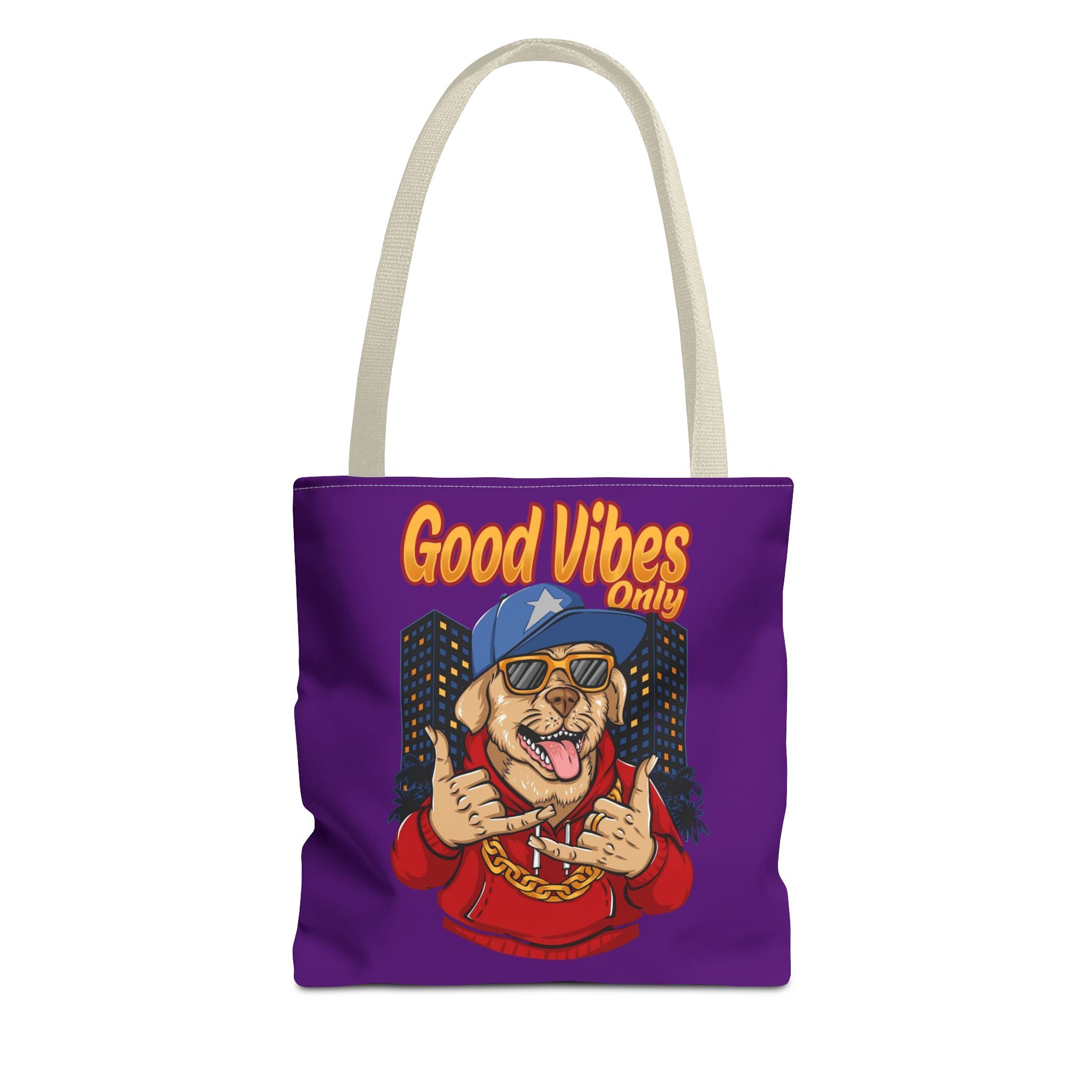 Good Vibes Only Dog Tote Bag — Cute Hipster Pup Graphic Canvas Tote