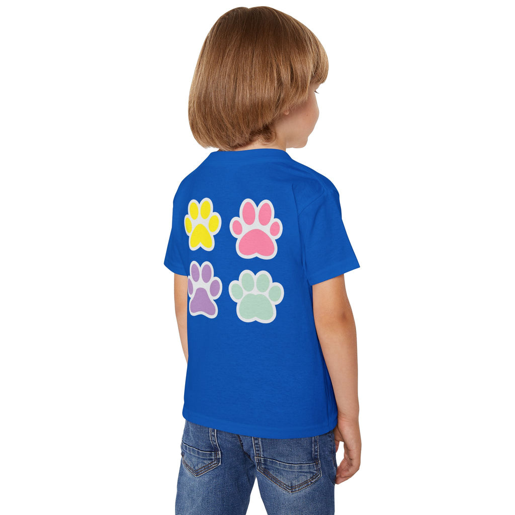 Toddler T-Shirt — Cute French Bulldog Hugging Heart with Colorful Paw Prints