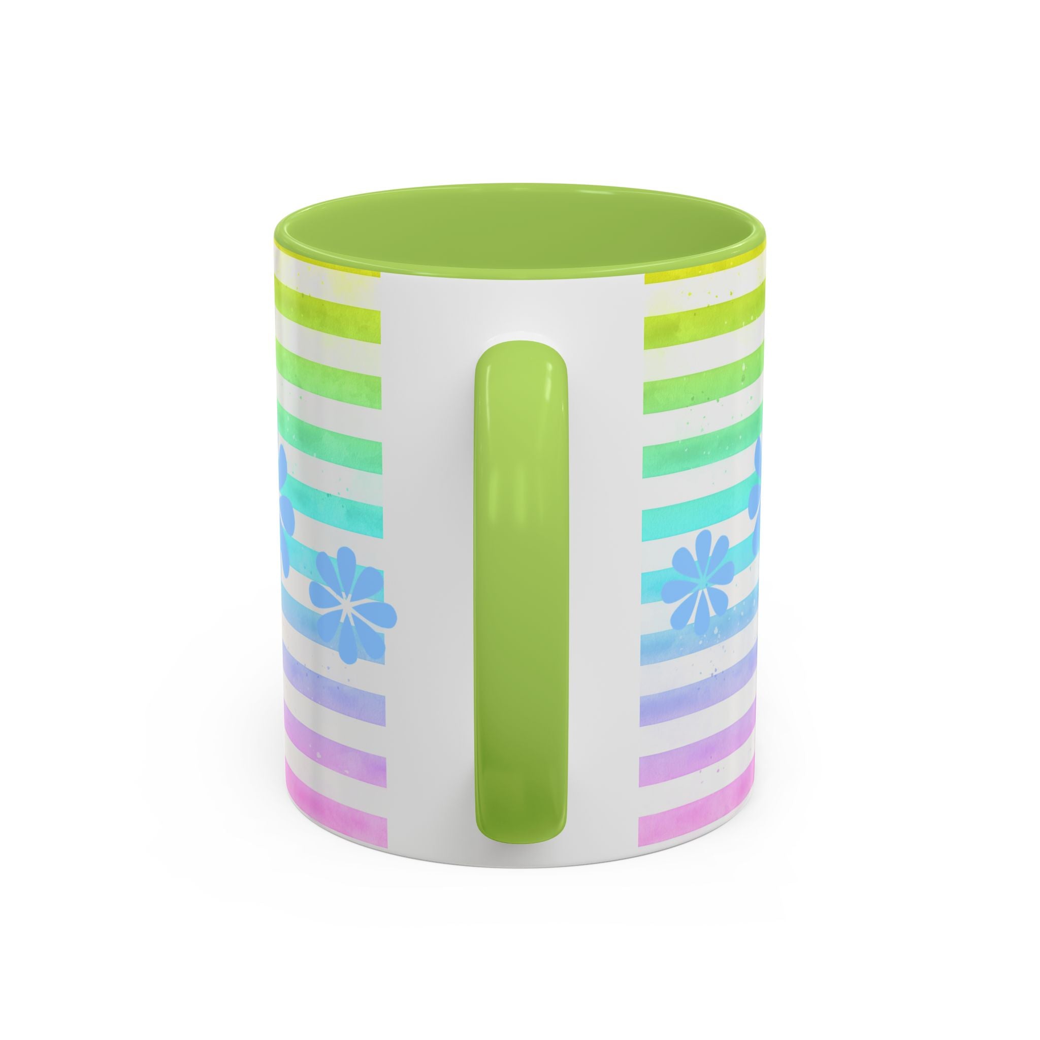 French Bulldog Coffee Mug — Cute Black & White Pup on Rainbow Stripes (Accent Mug 11/15oz)