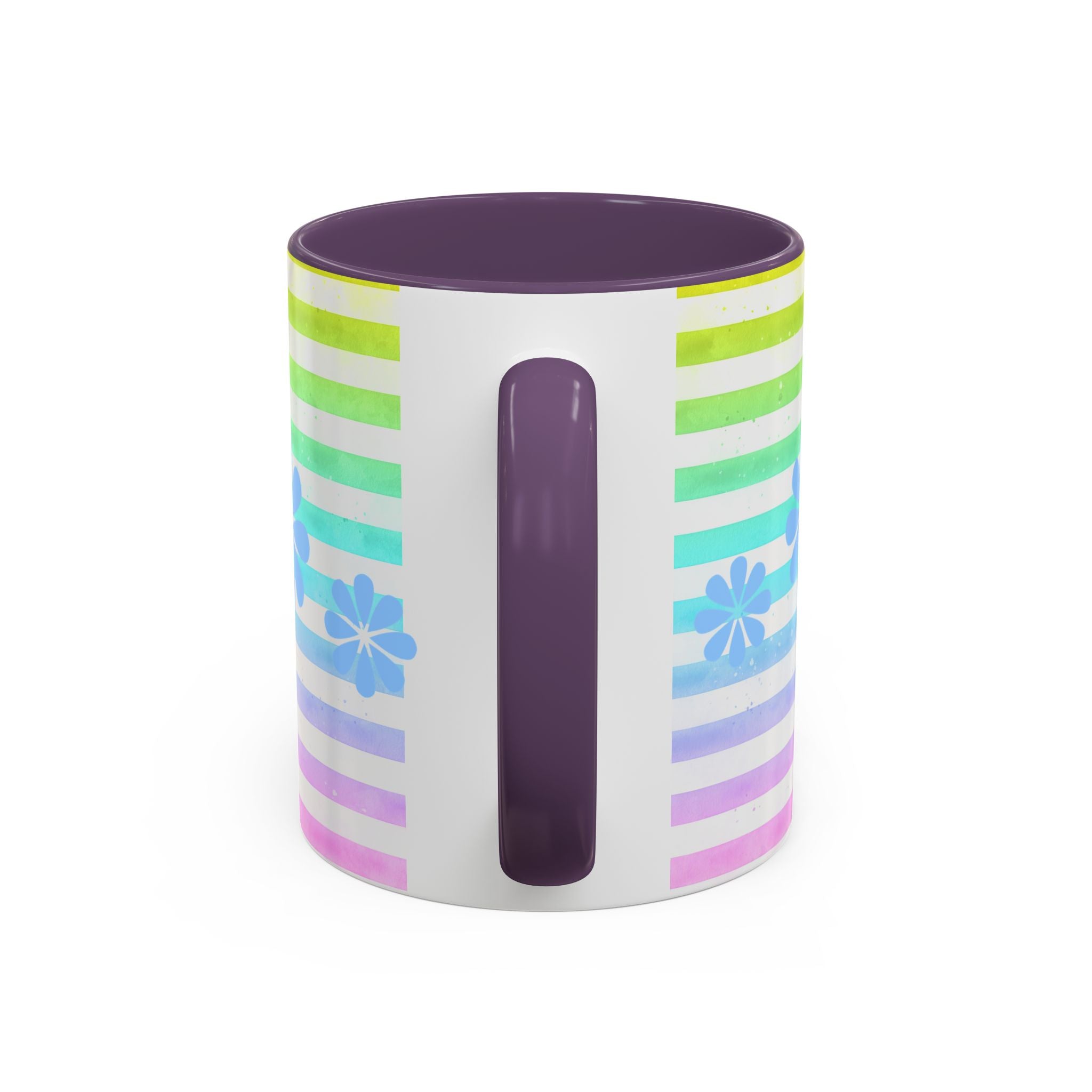 Siberian Husky Coffee Mug — Cute Black & Husky Pup on Rainbow Stripes (Accent Mug 11/15oz)
