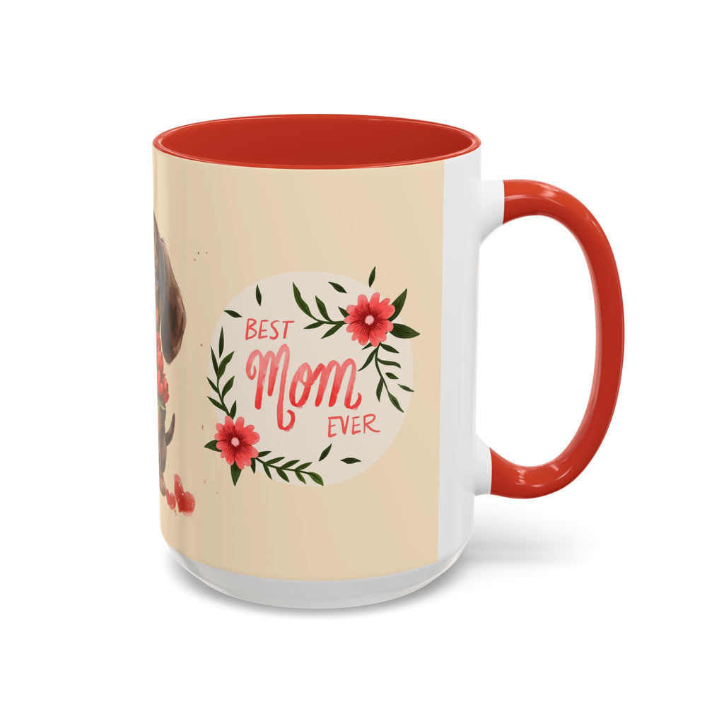Best Mom Ever Coffee Mug — Cute Dachshund with Tulips