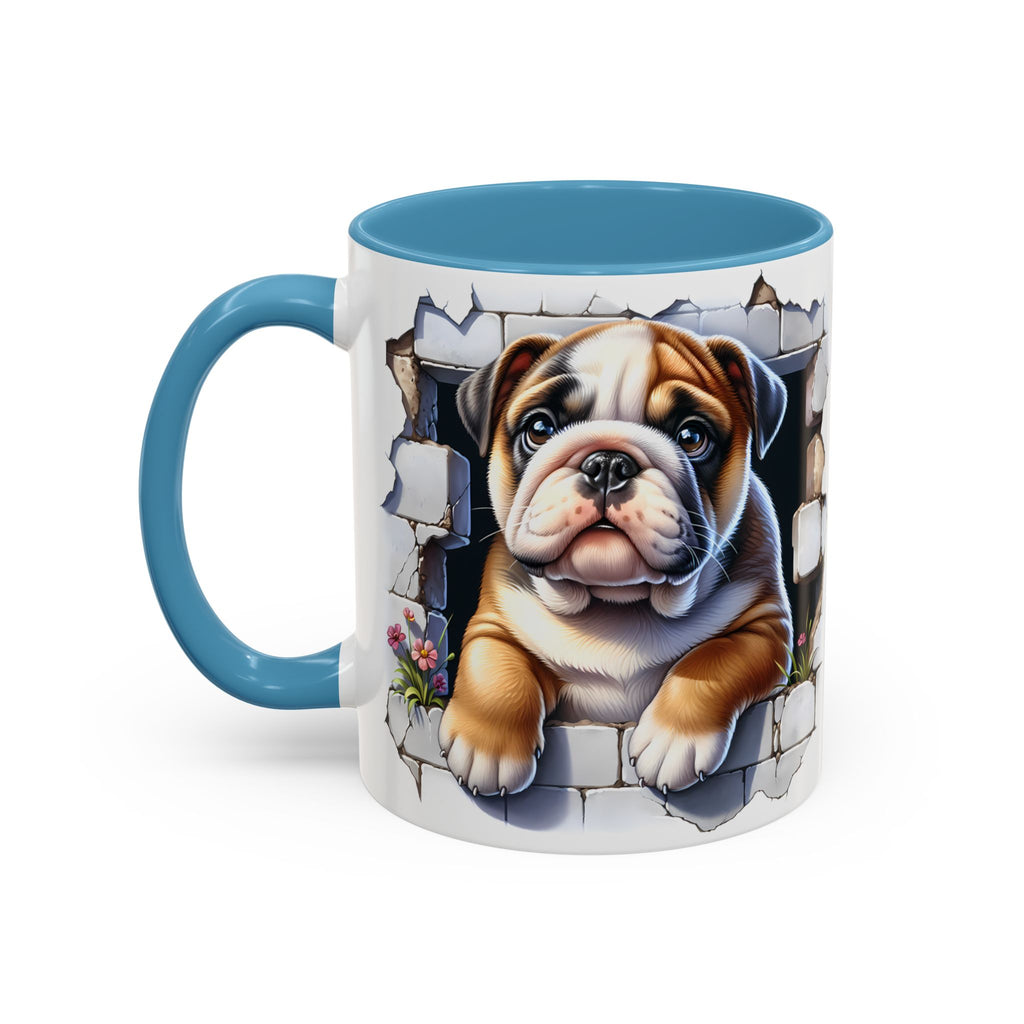 Bulldog Peek-A-Boo Accent Coffee Mug — Cute English Bulldog Coffee Cup (11/15 oz)