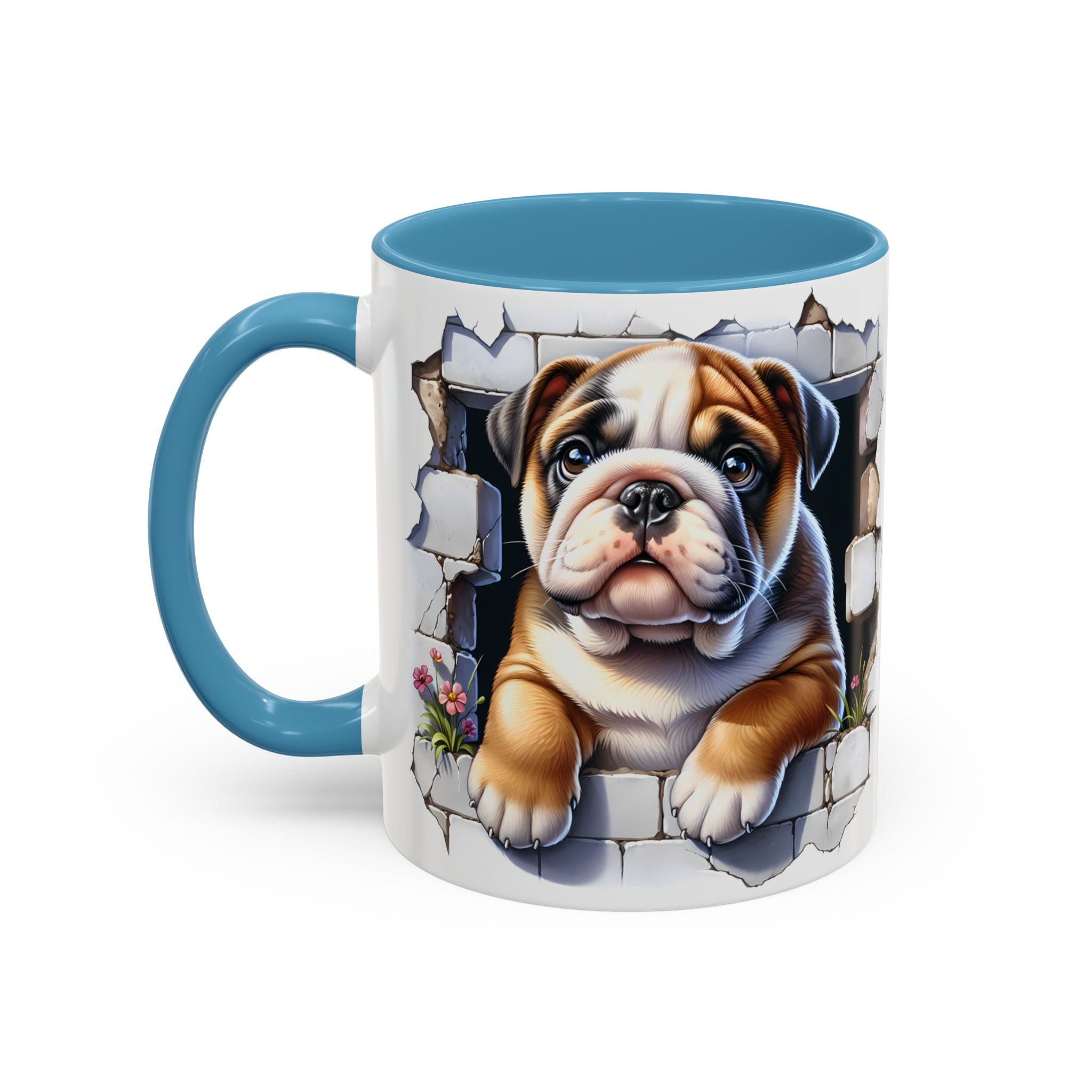 Bulldog Peek-A-Boo Accent Coffee Mug — Cute English Bulldog Coffee Cup (11/15 oz)