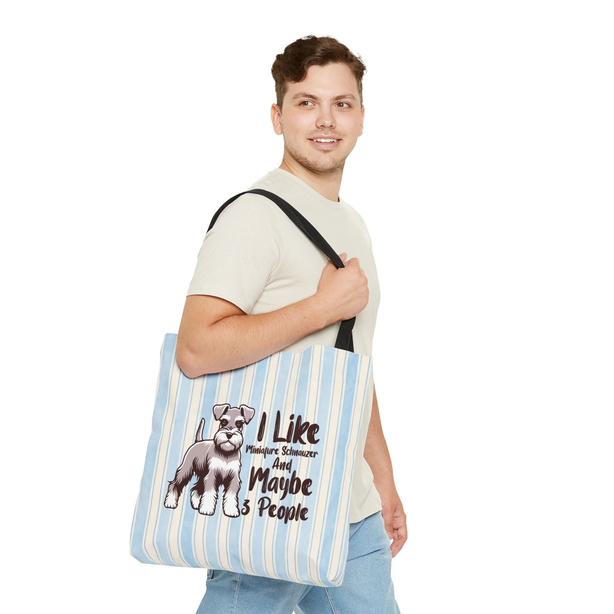 Miniature Schnauzer Tote Bag – "I Like Miniature Schnauzers and Maybe 3 People" Striped Canvas Tote