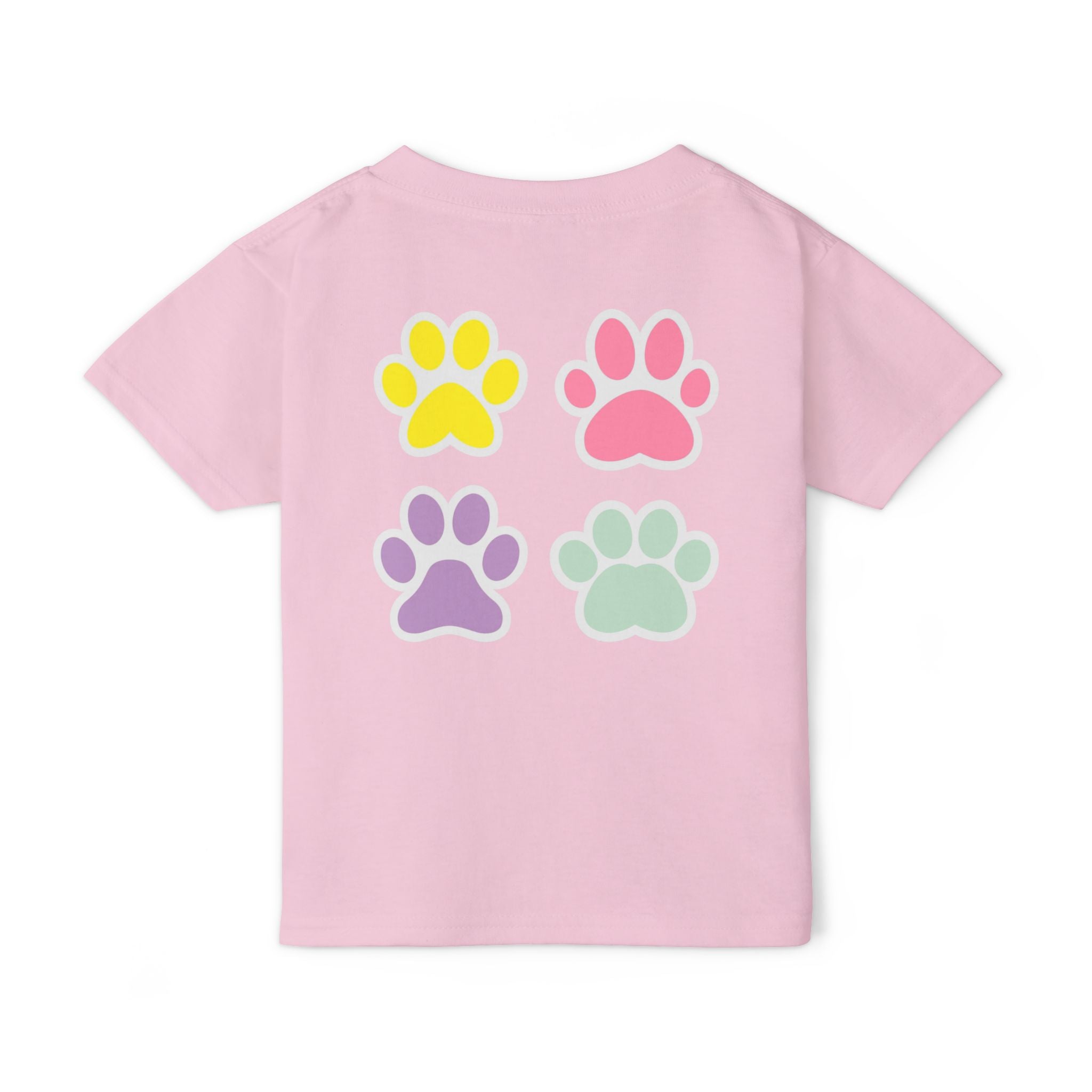 Toddler T-Shirt — Cute French Bulldog Hugging Heart with Colorful Paw Prints