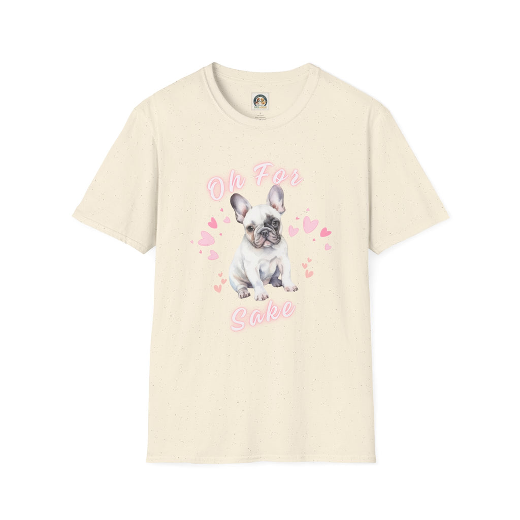 Cute French Bulldog T‑Shirt — "Oh For Frenchies Sake" Pink Heart Puppy Tee