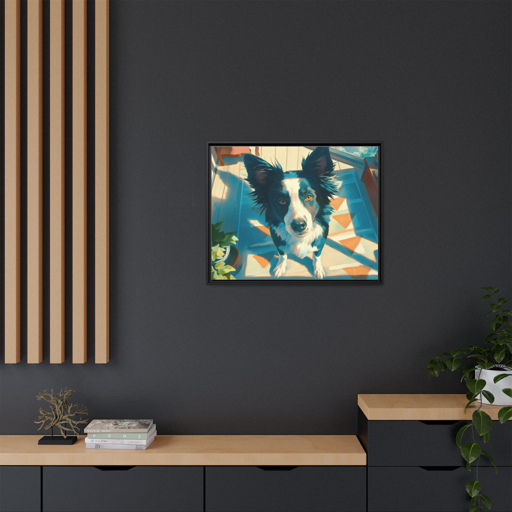 Framed Matte Canvas - Colorful Border Collie Pet Portrait