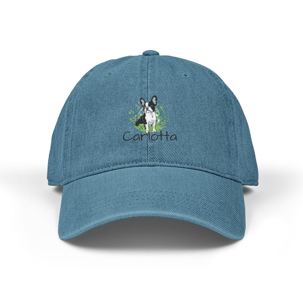 Embroidered Green Floral Pug Denim Hat — Vintage Casual Baseball Cap