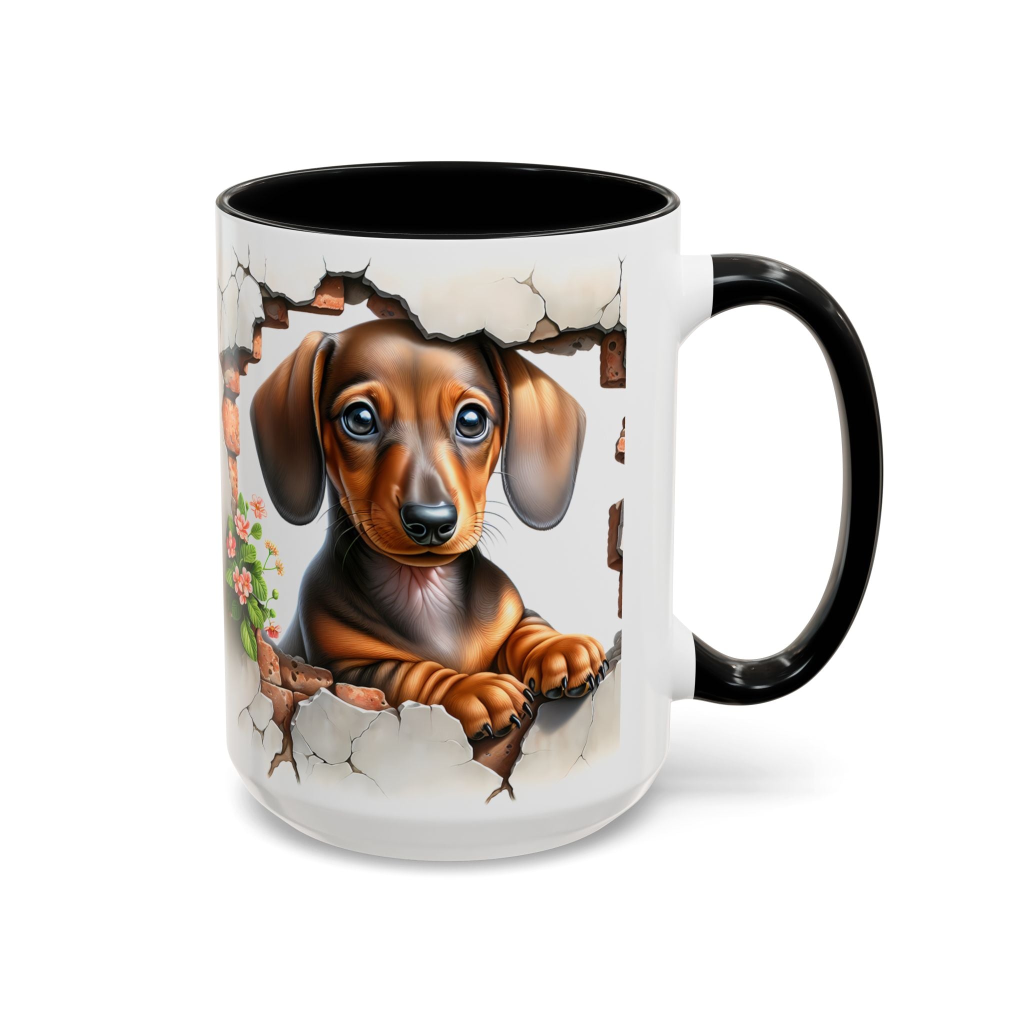 Dachshund Peek-A-Boo Accent Coffee Mug — Cute Puppy Dog Gift (11/15oz)