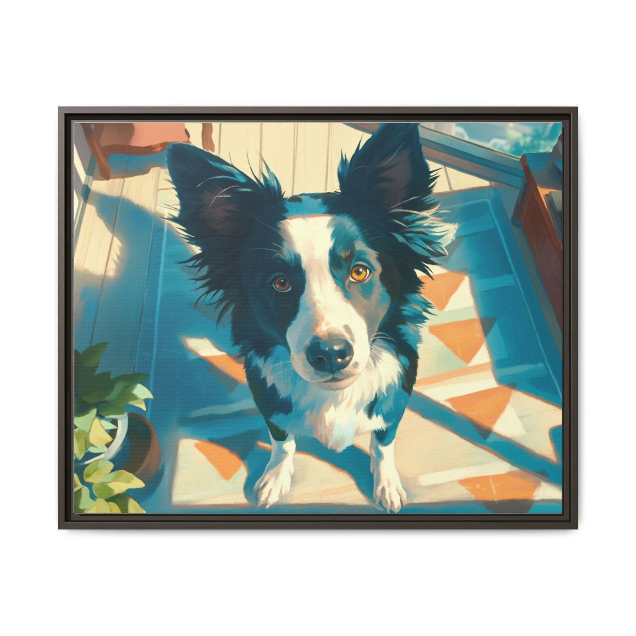 Framed Matte Canvas - Colorful Border Collie Pet Portrait