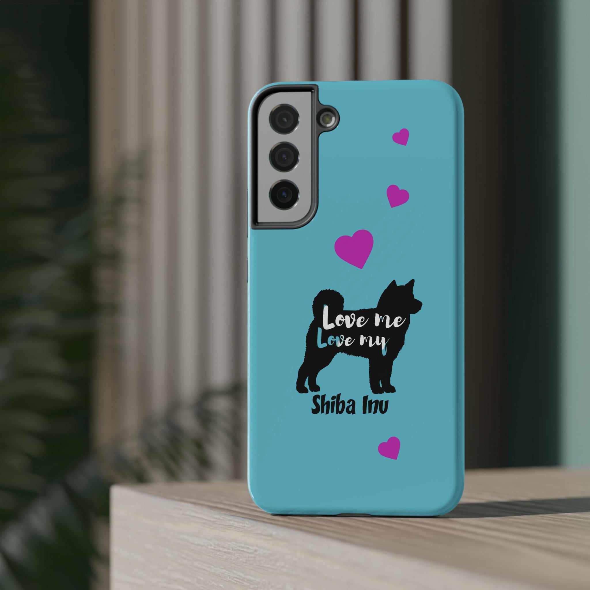 Shiba Inu Phone Case – "Love Me Love My Shiba Inu" Impact-Resistant Case, Cute Heart Design