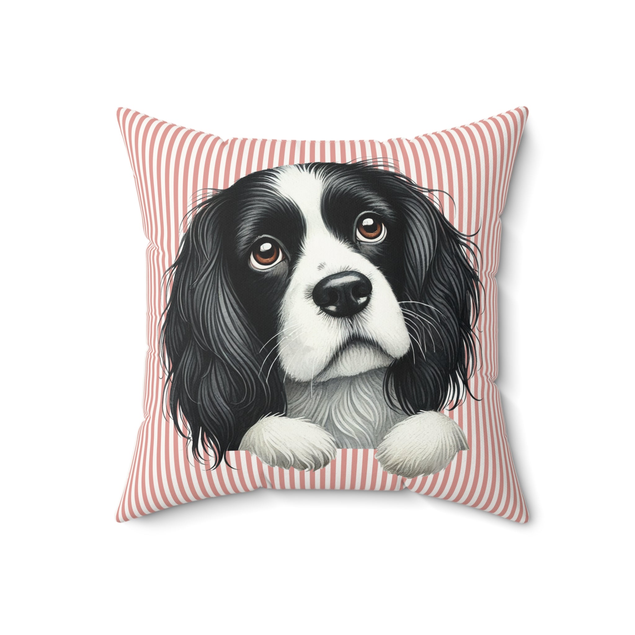 Cavalier King Charles Spaniel Throw Pillow — Pink Striped Faux Suede | Dog Lover Gift