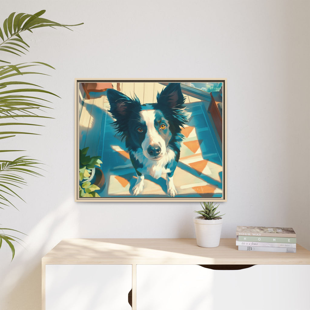 Framed Matte Canvas - Colorful Border Collie Pet Portrait