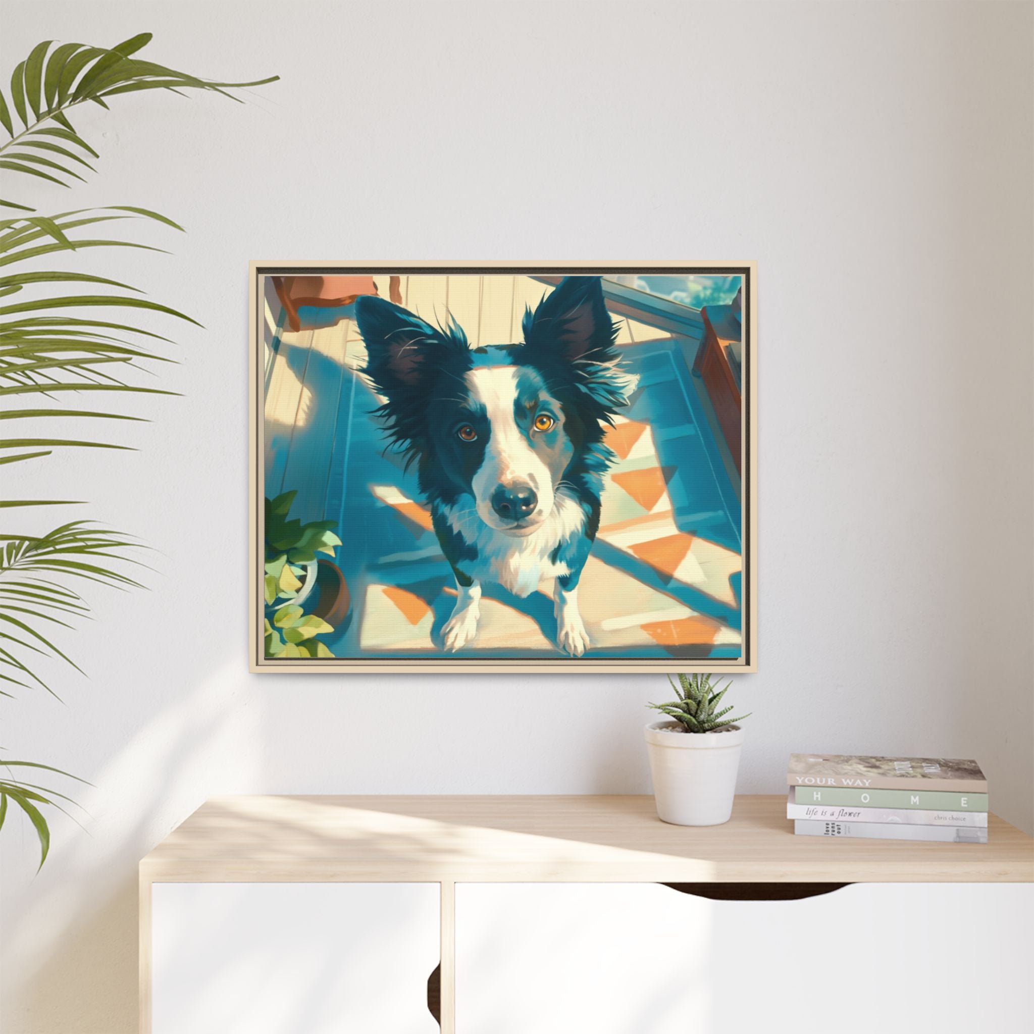 Framed Matte Canvas - Colorful Border Collie Pet Portrait