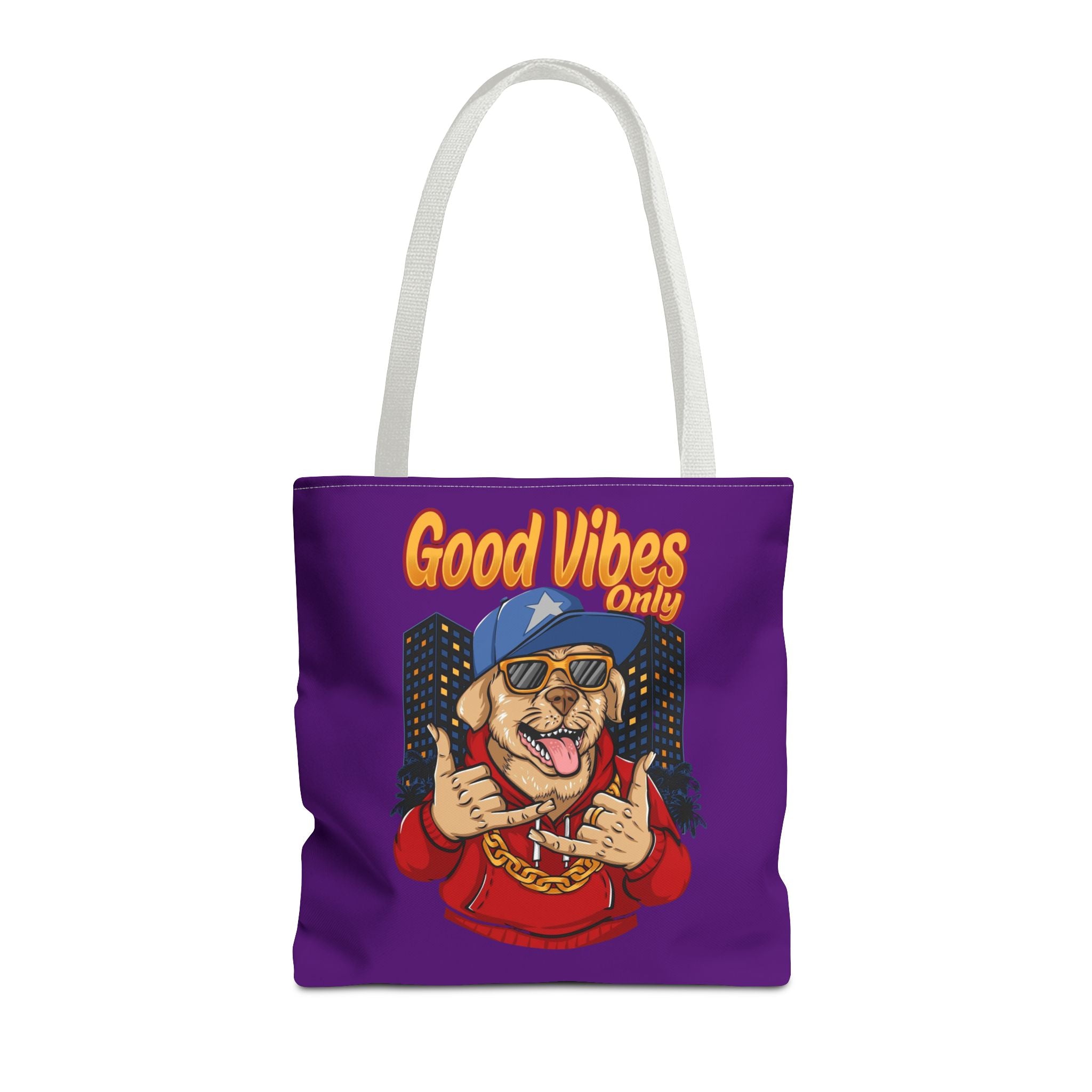 Good Vibes Only Dog Tote Bag — Cute Hipster Pup Graphic Canvas Tote
