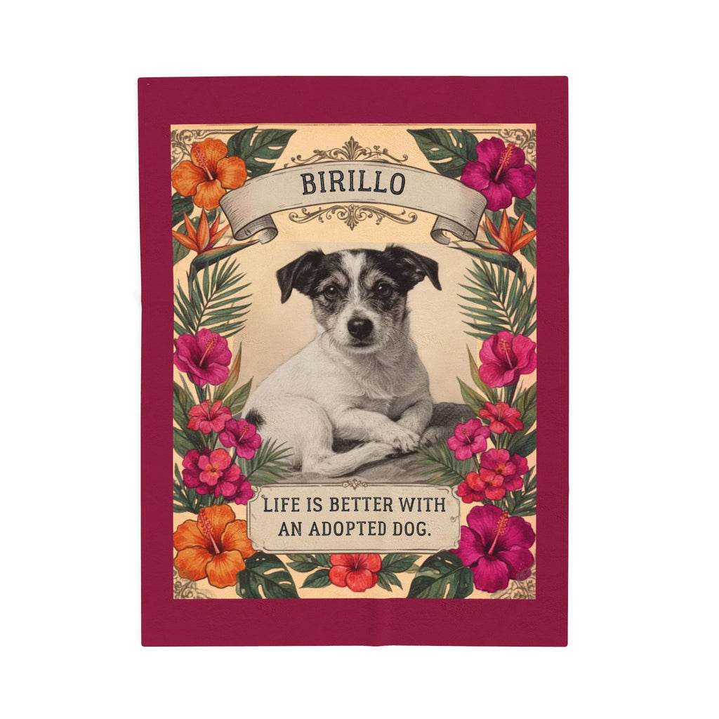 Personalized Dog Portrait Blanket — Hibiscus Floral & Adopted Dog | Custom Name & Photo