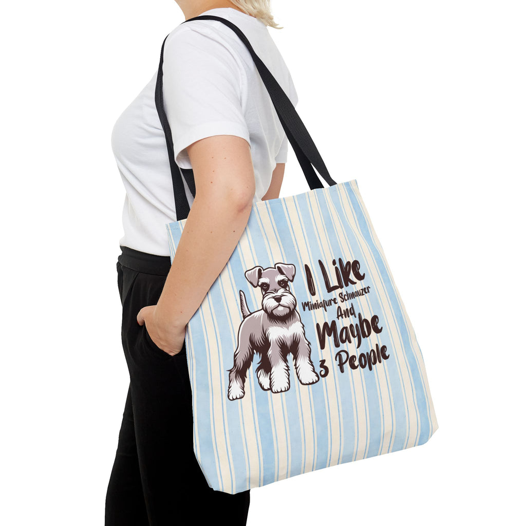 Miniature Schnauzer Tote Bag – "I Like Miniature Schnauzers and Maybe 3 People" Striped Canvas Tote