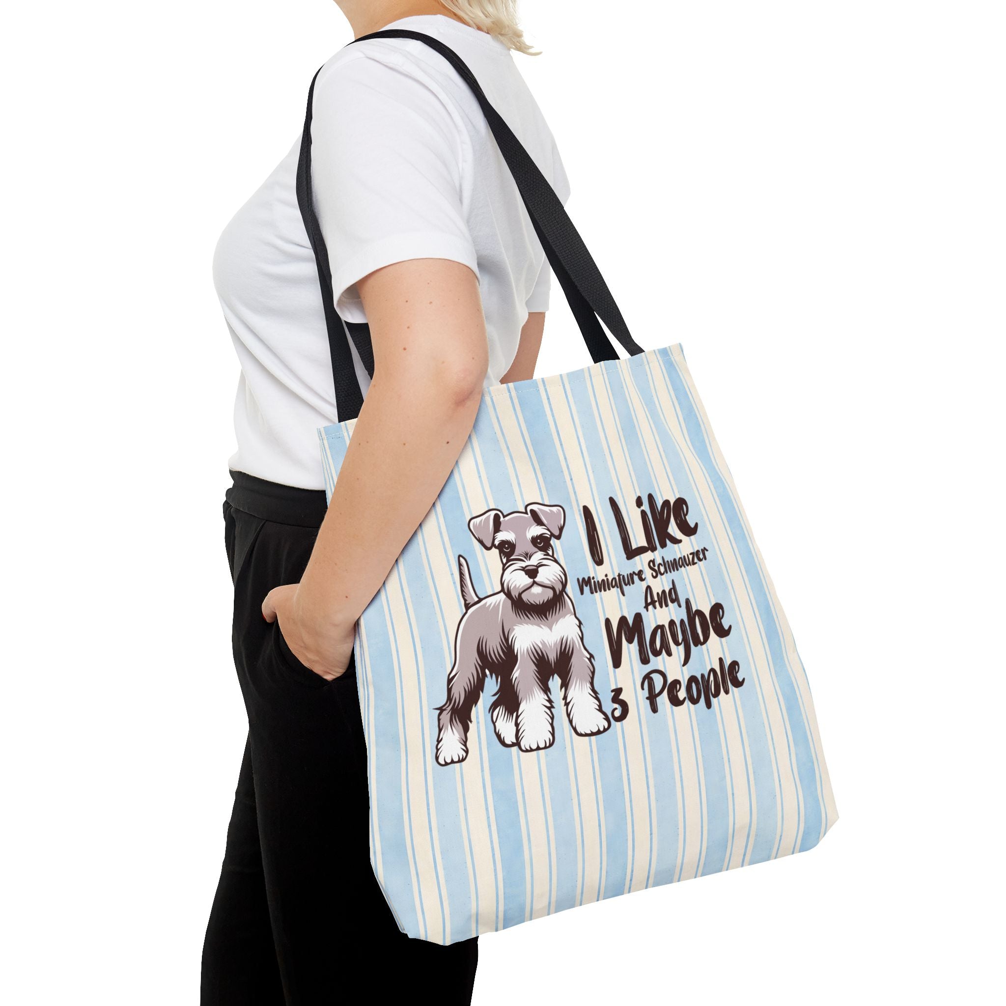 Miniature Schnauzer Tote Bag – "I Like Miniature Schnauzers and Maybe 3 People" Striped Canvas Tote
